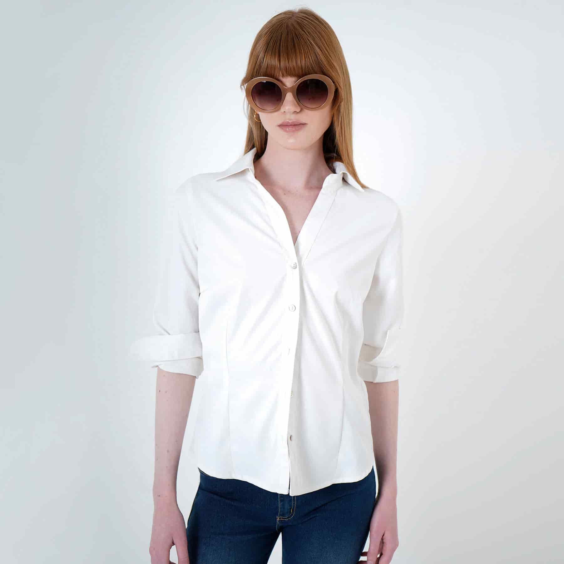 Blusa cuello camisero manga larga con pinzas de entalle - miniatura 6
