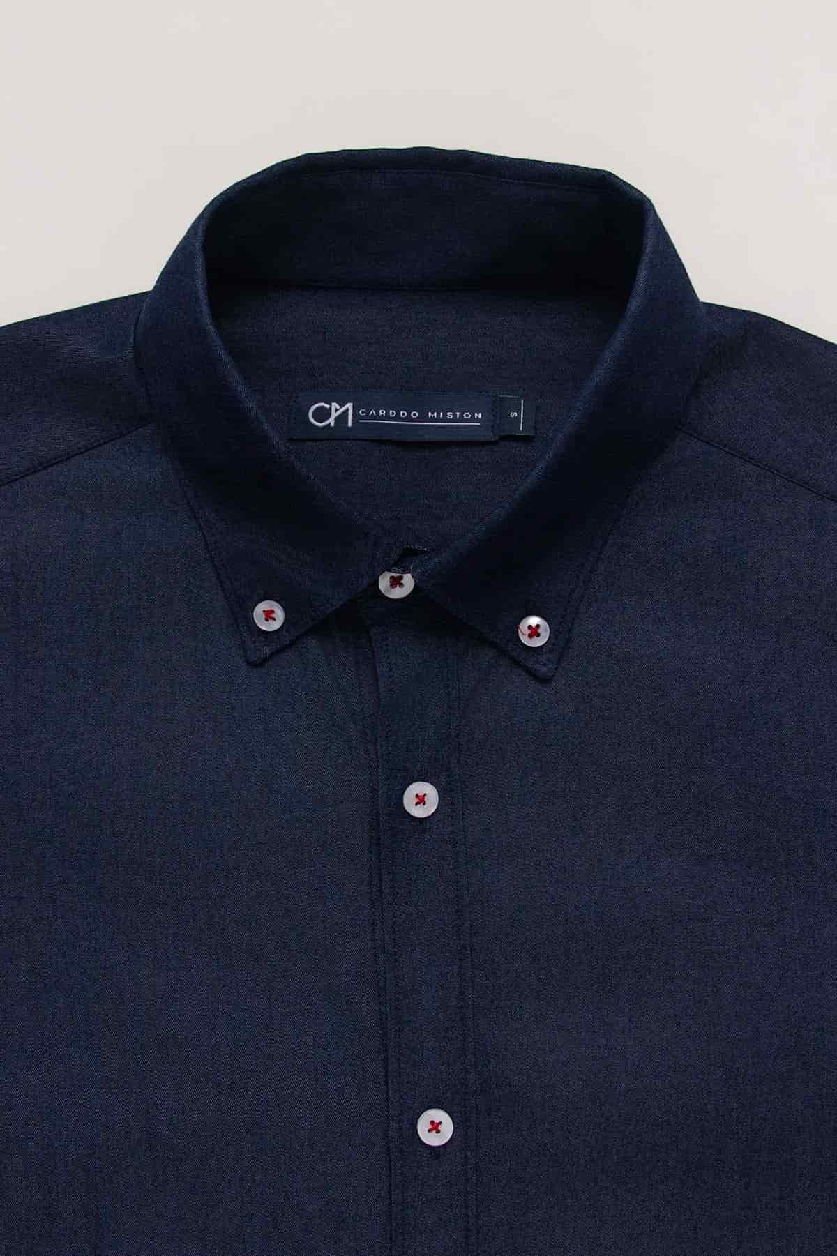 Camisa Denim Botón Contraste Algodón Azul Oscuro - miniatura 2