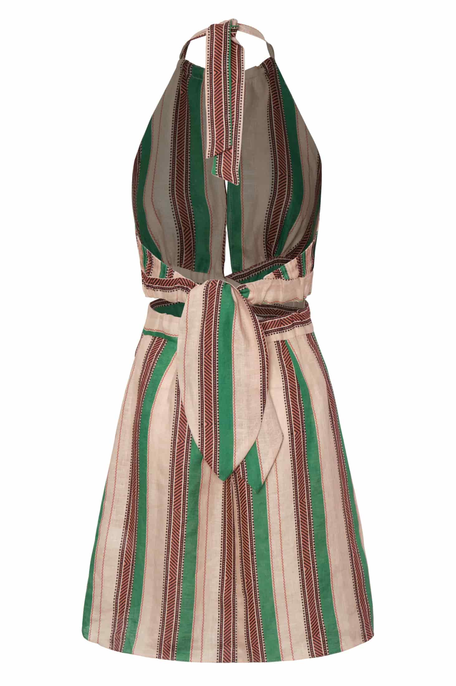 San Agustín Linen Mini Dress / Green Artisanal Stripes - miniatura 3