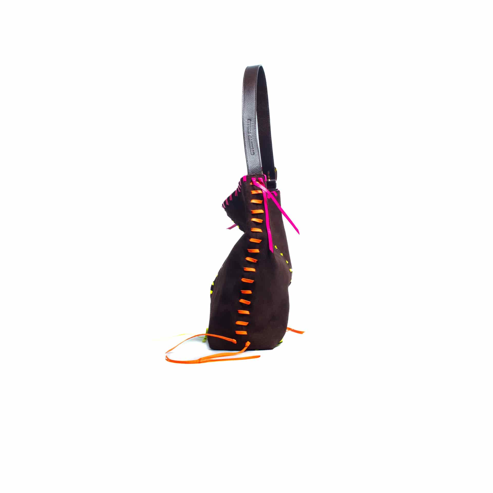 PIÑATA BAG - chocolate x cintas en cuero neón - miniatura 4