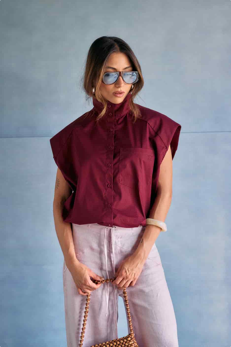 Tinto Funnel-Neck Shirt | Vino - miniatura 6