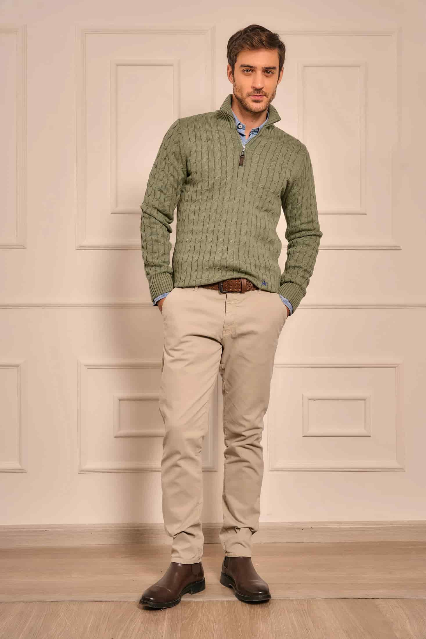Suéter Halfzip Trenzado Hombre Verde Alamo - miniatura 4