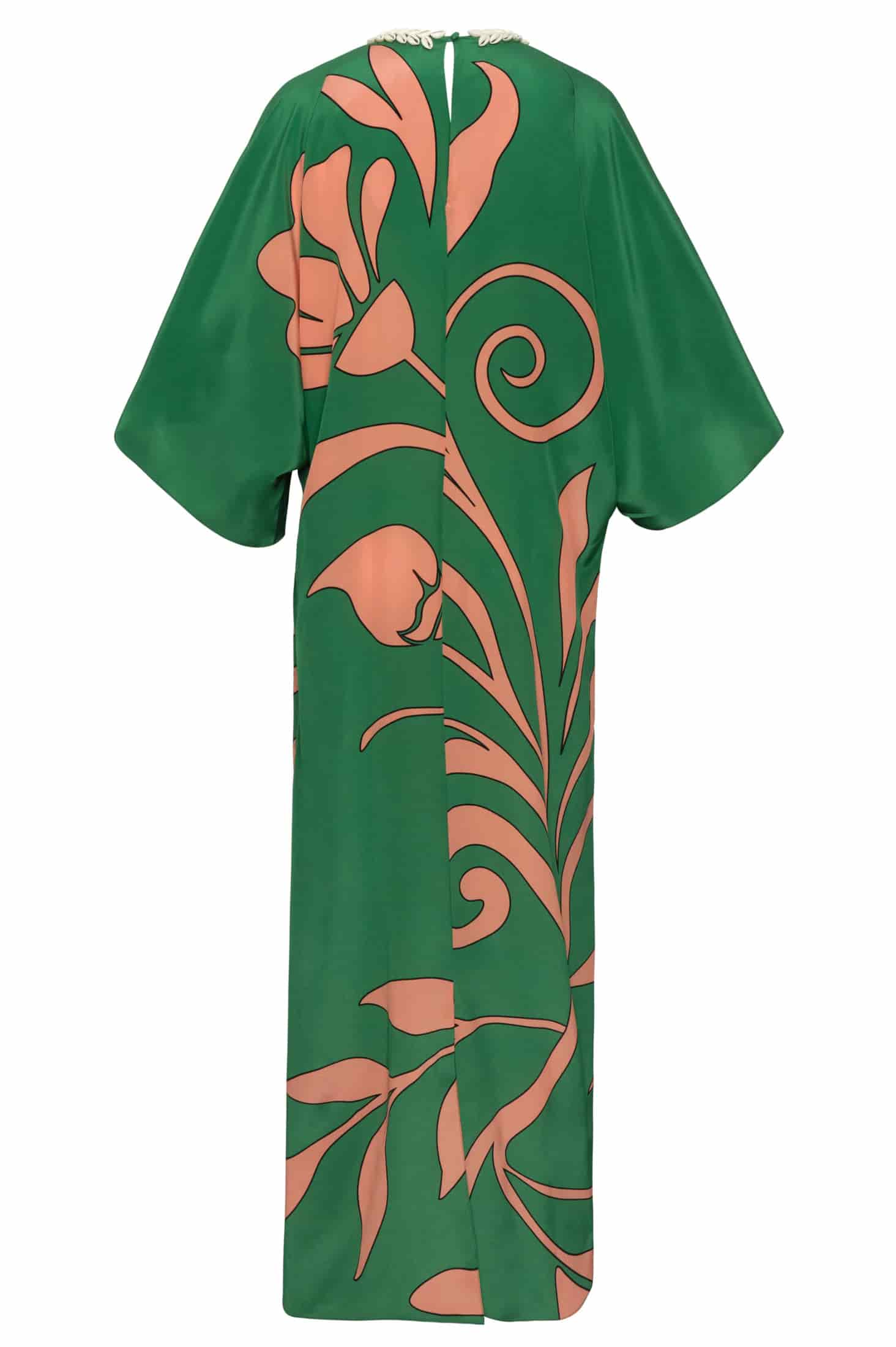 Andina Hand-Embroidered Crepe Tunic / Green Buganvilia - miniatura 3