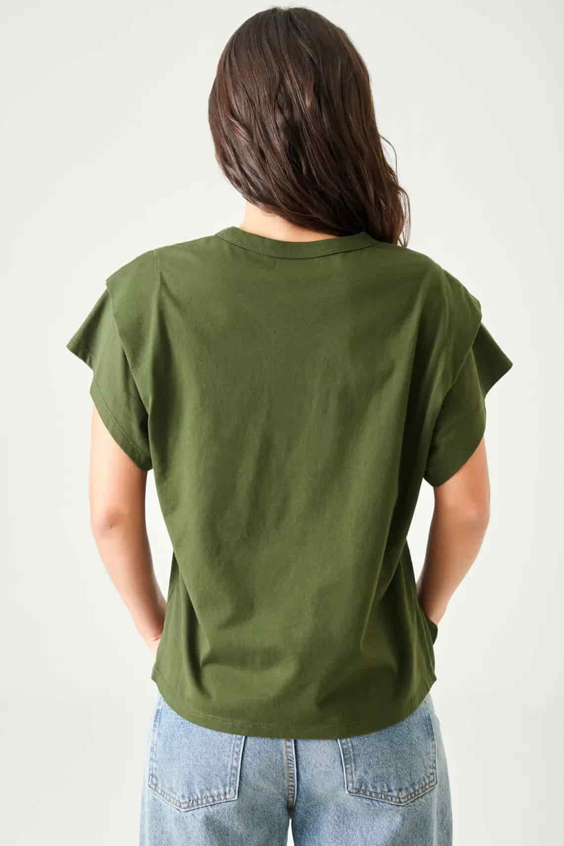 Camiseta relaxed fit bolero en hombro en verde oliva para mujer - miniatura 5
