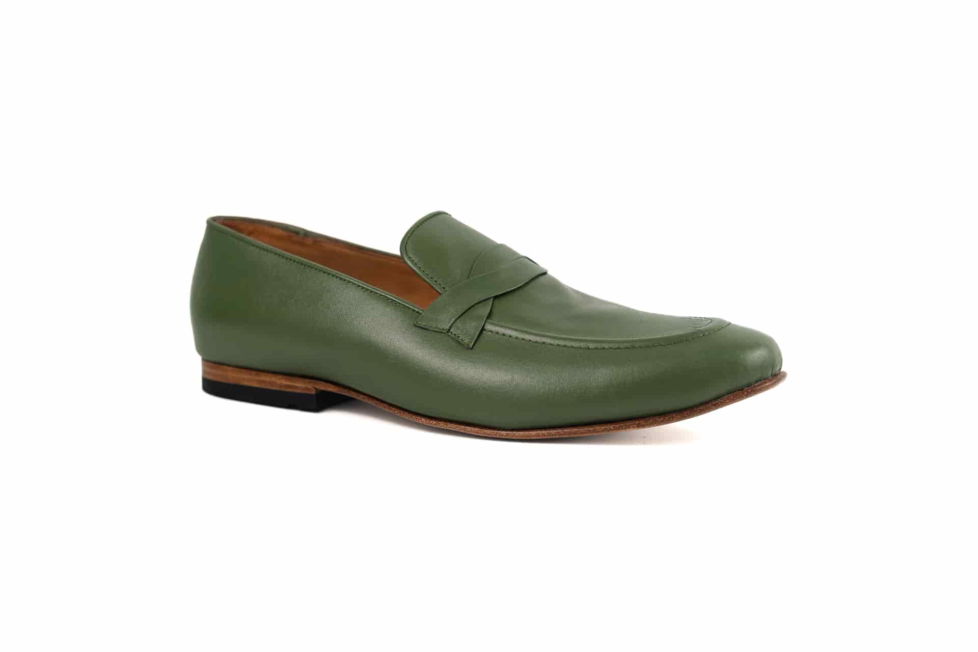LOAFERS EN CUERO verde con antifaz trenzado - miniatura 1