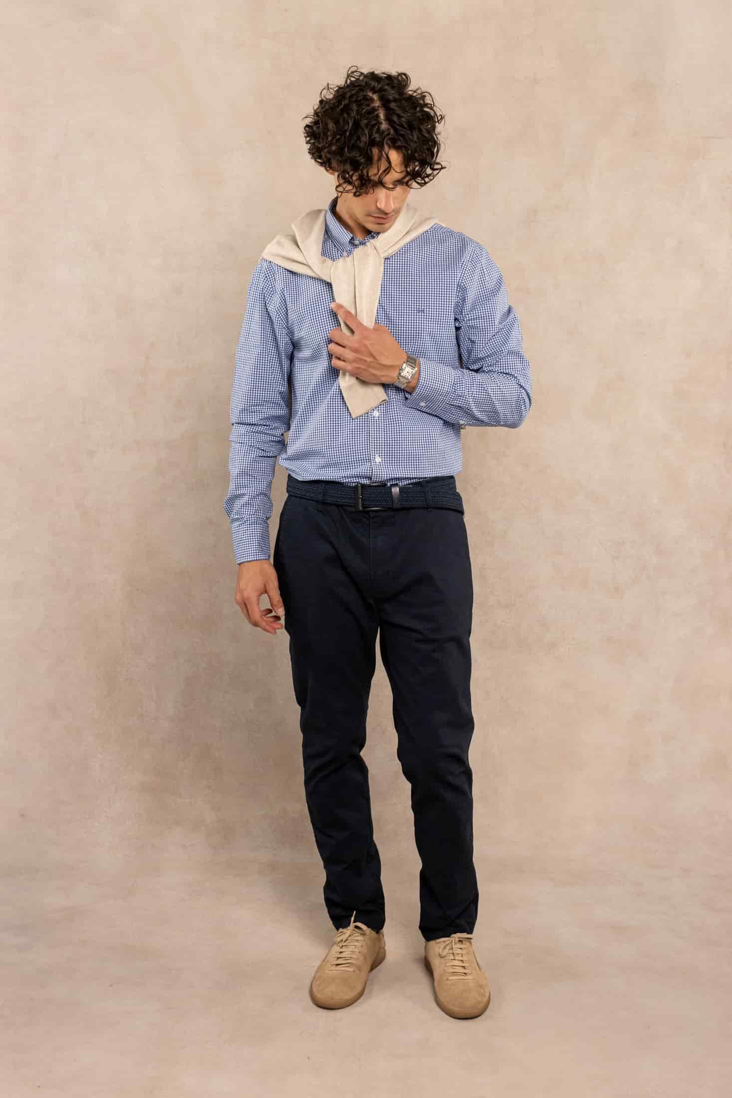 Camisa Antimanchas Popelina Cuadros Azul Oscuro Berna - miniatura 2