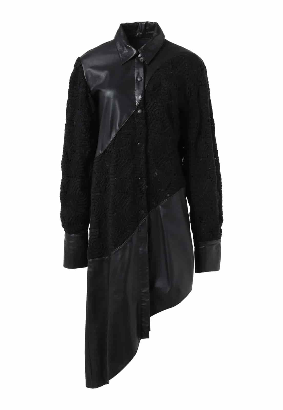 WAVY CROCHET LEATHER SHIRT DRESS - miniatura 2