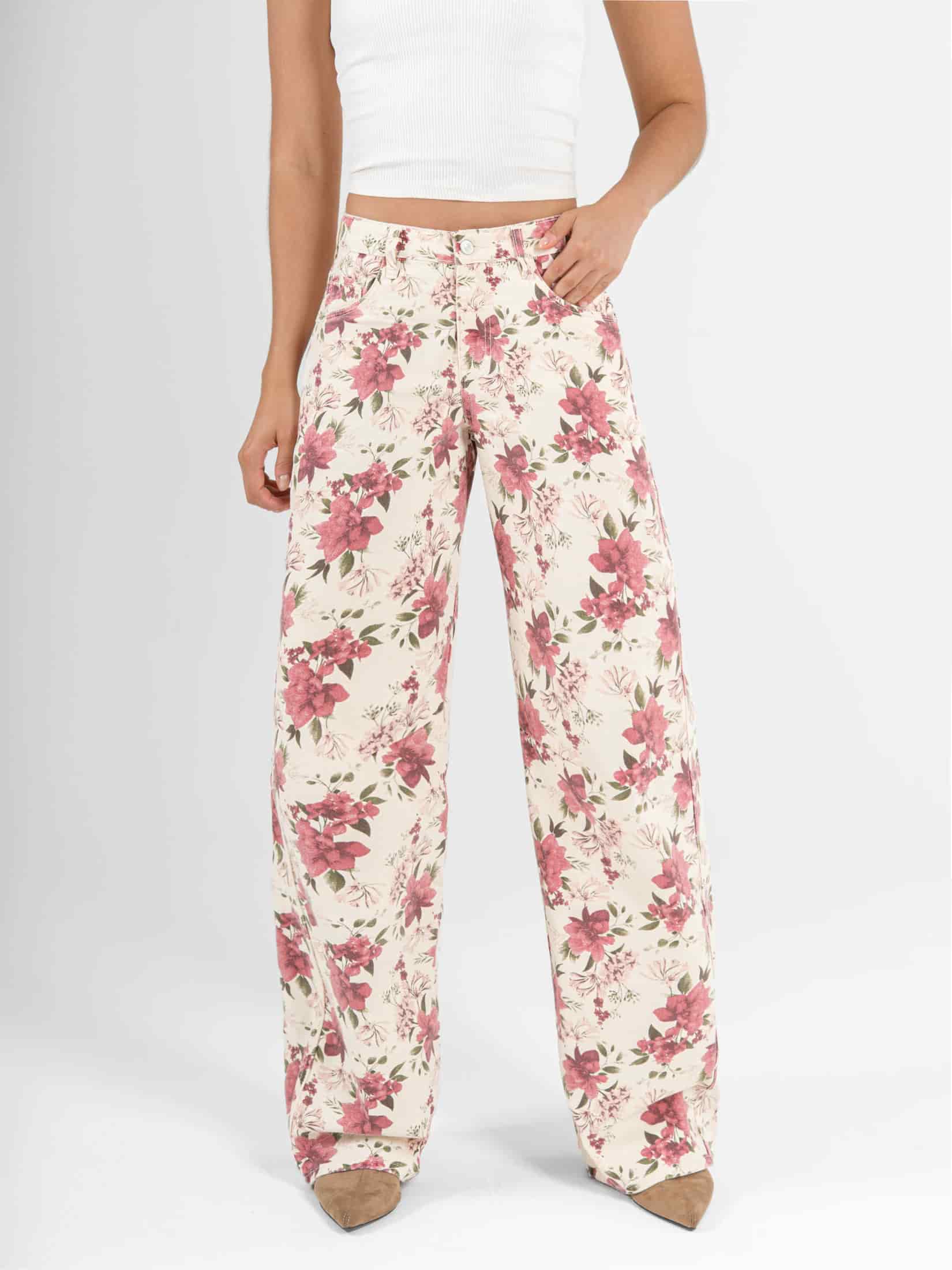 Ref: 0620593 Pantalón wide leg rígido, tiro alto, tono natural, diseño con pinzas - miniatura 1