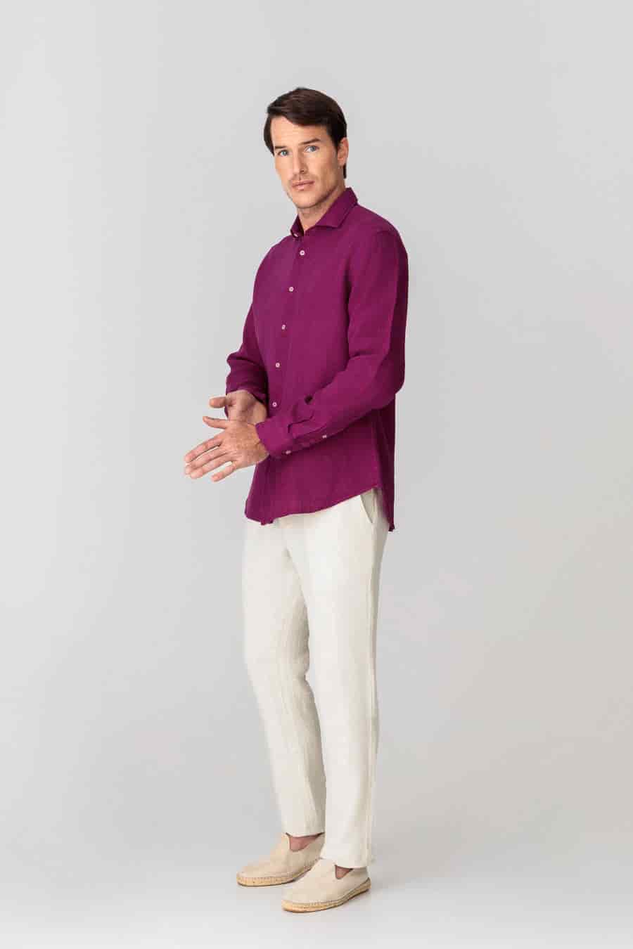 Men's linen shirt fuxia - miniatura 7