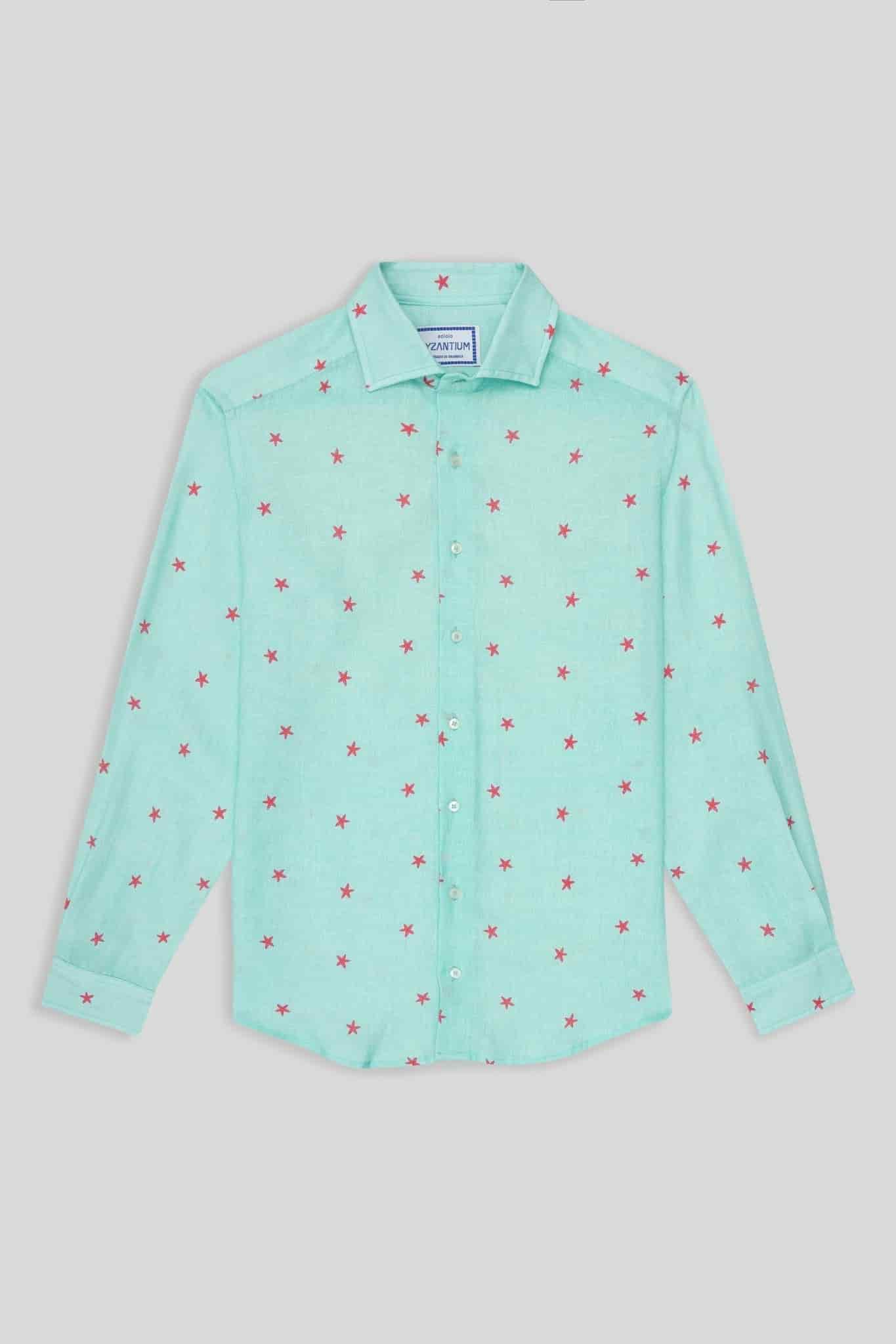 Men's linen shirt green estelle - miniatura 1