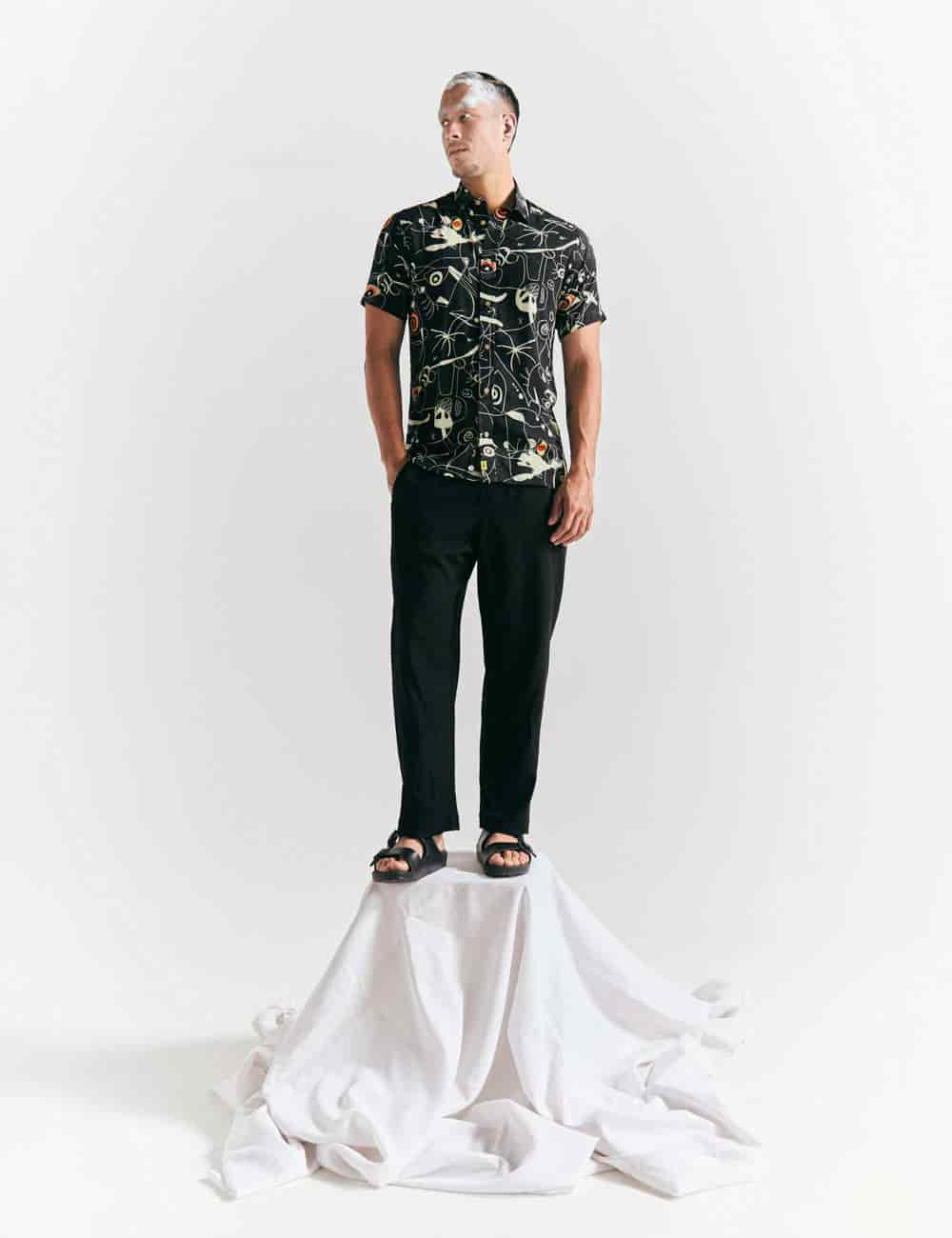 Camisa Regular Fit Miro  negro + crudo Hombre - miniatura 1