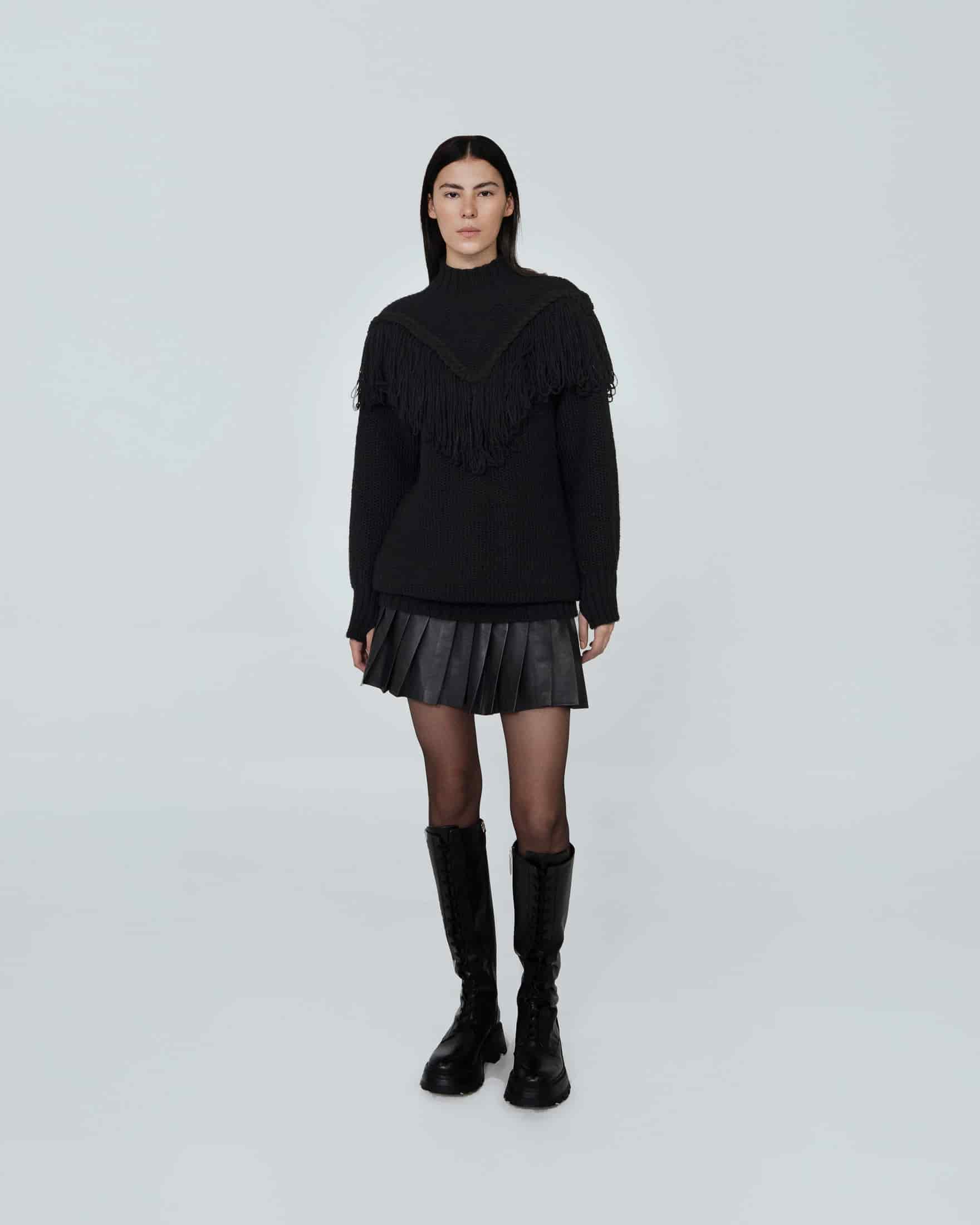 V NECK FRINGES BRAID SWEATER - miniatura 2