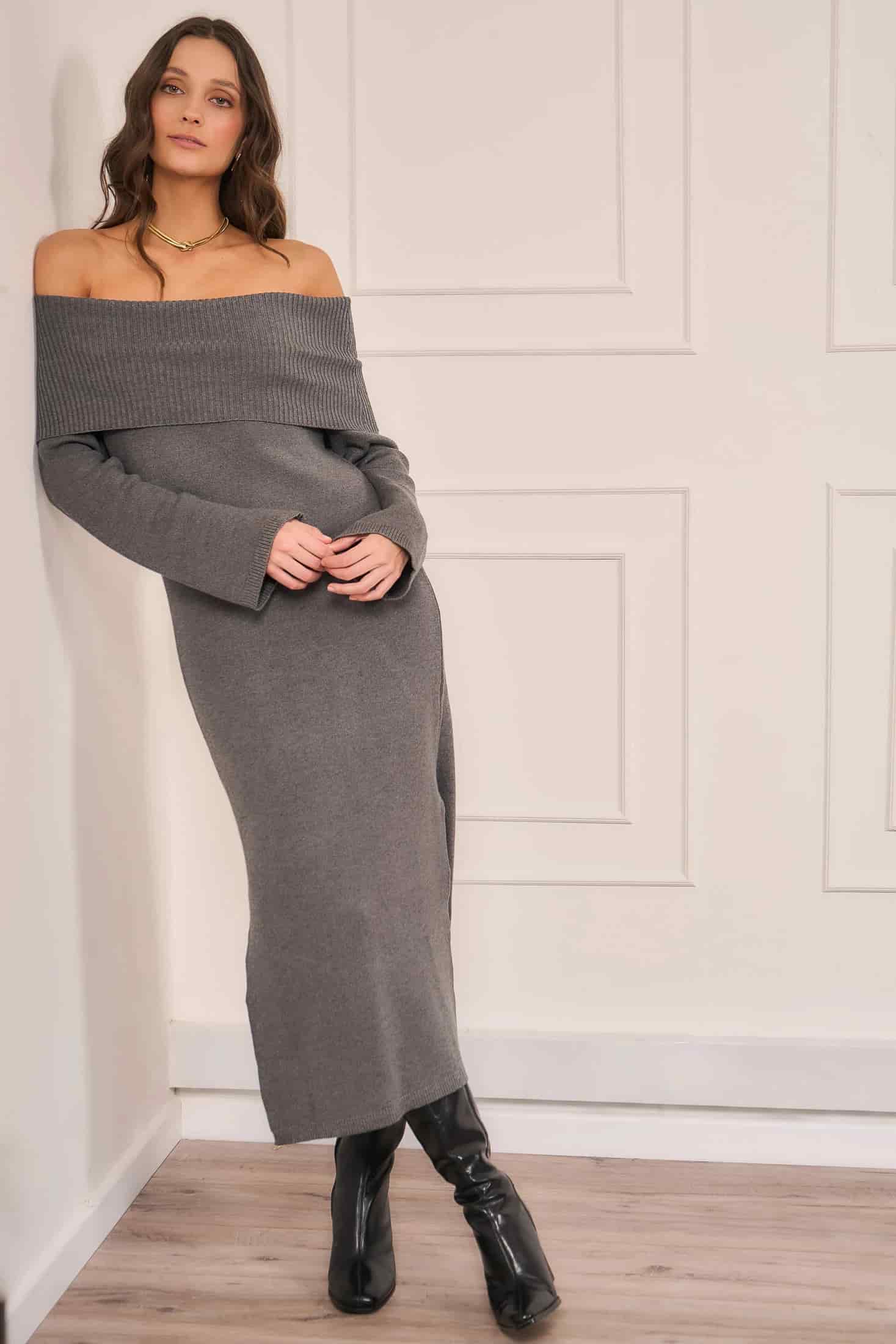 Vestido Off Shoulder Gris Mujer - miniatura 1