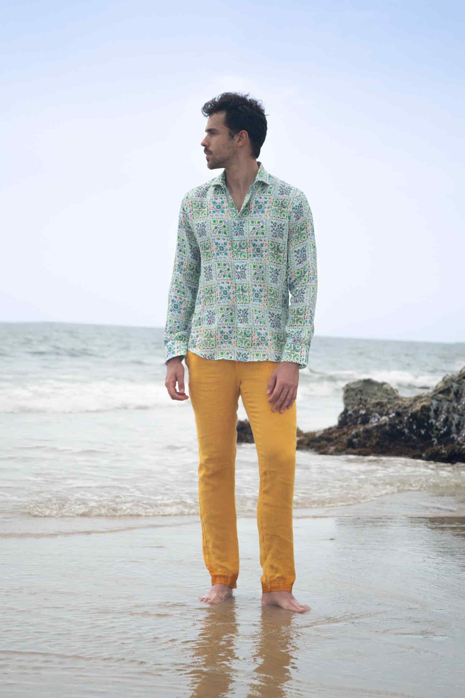 Men's linen shirt green suzani - miniatura 3