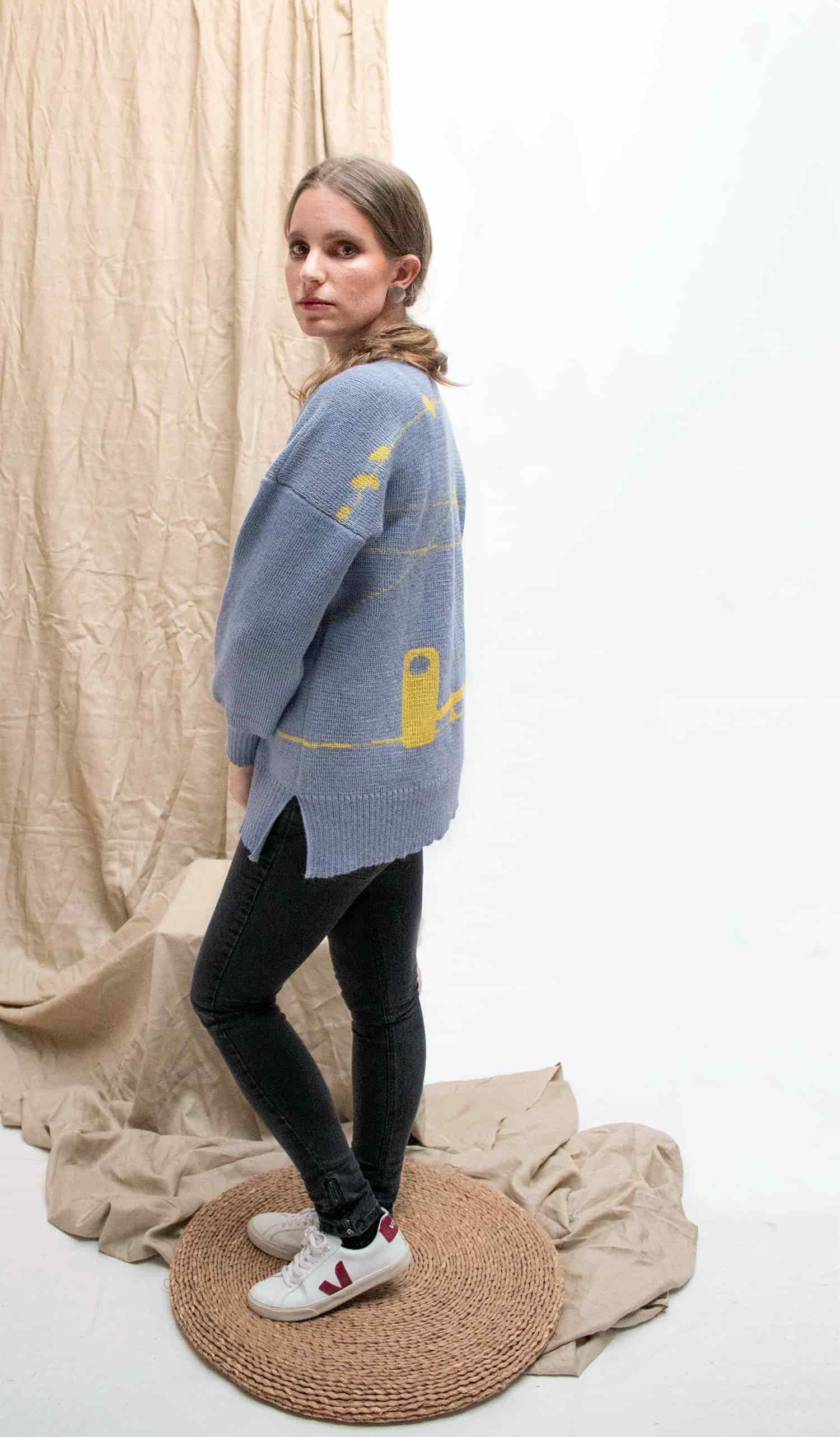 Suéter Pajaritos Alpaca - celeste y amarillo - miniatura 5