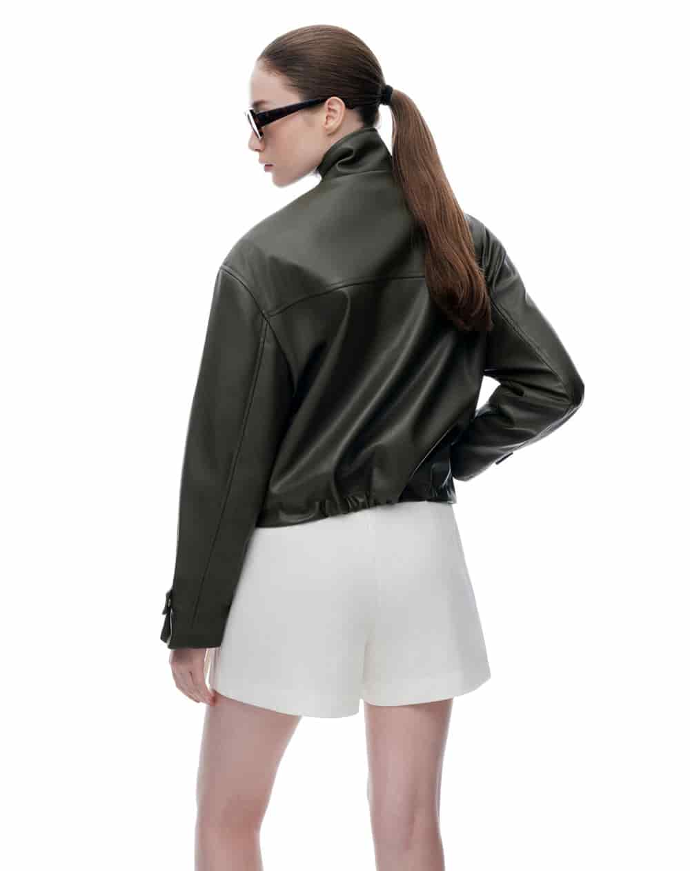 Chaqueta regular tipo cuero verde mujer - miniatura 3