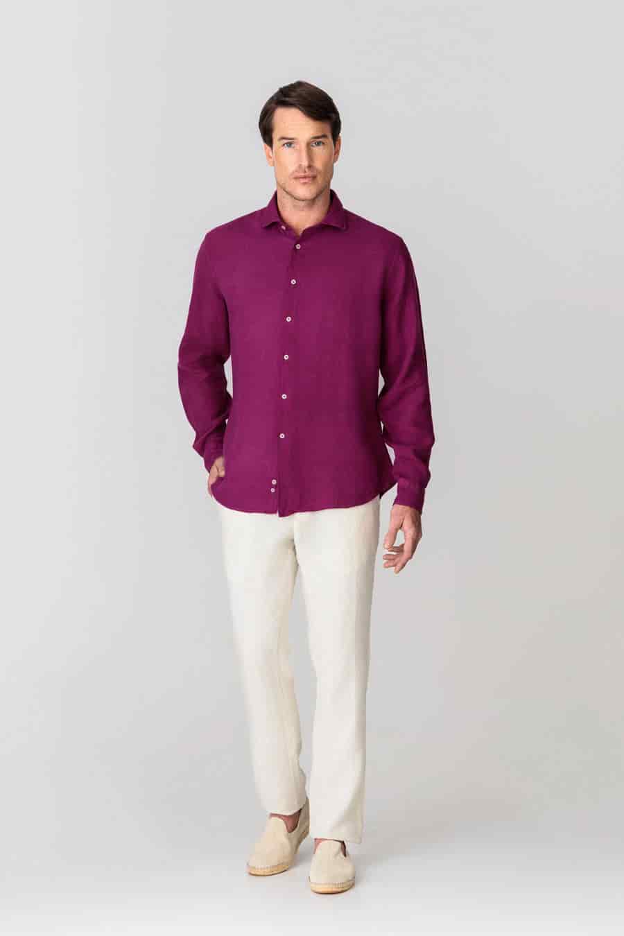 Men's linen shirt fuxia - miniatura 2
