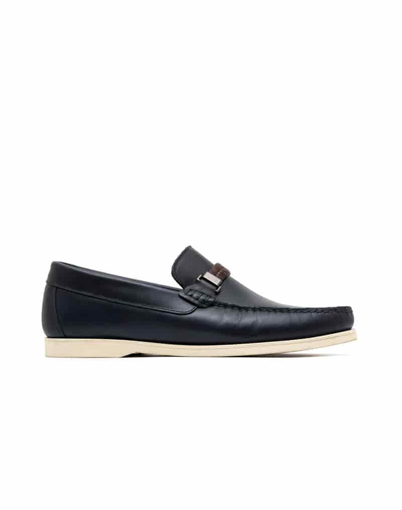 Mocasín casual para hombre en cuero azul con herraje tejido REF 02TITO - miniatura 1