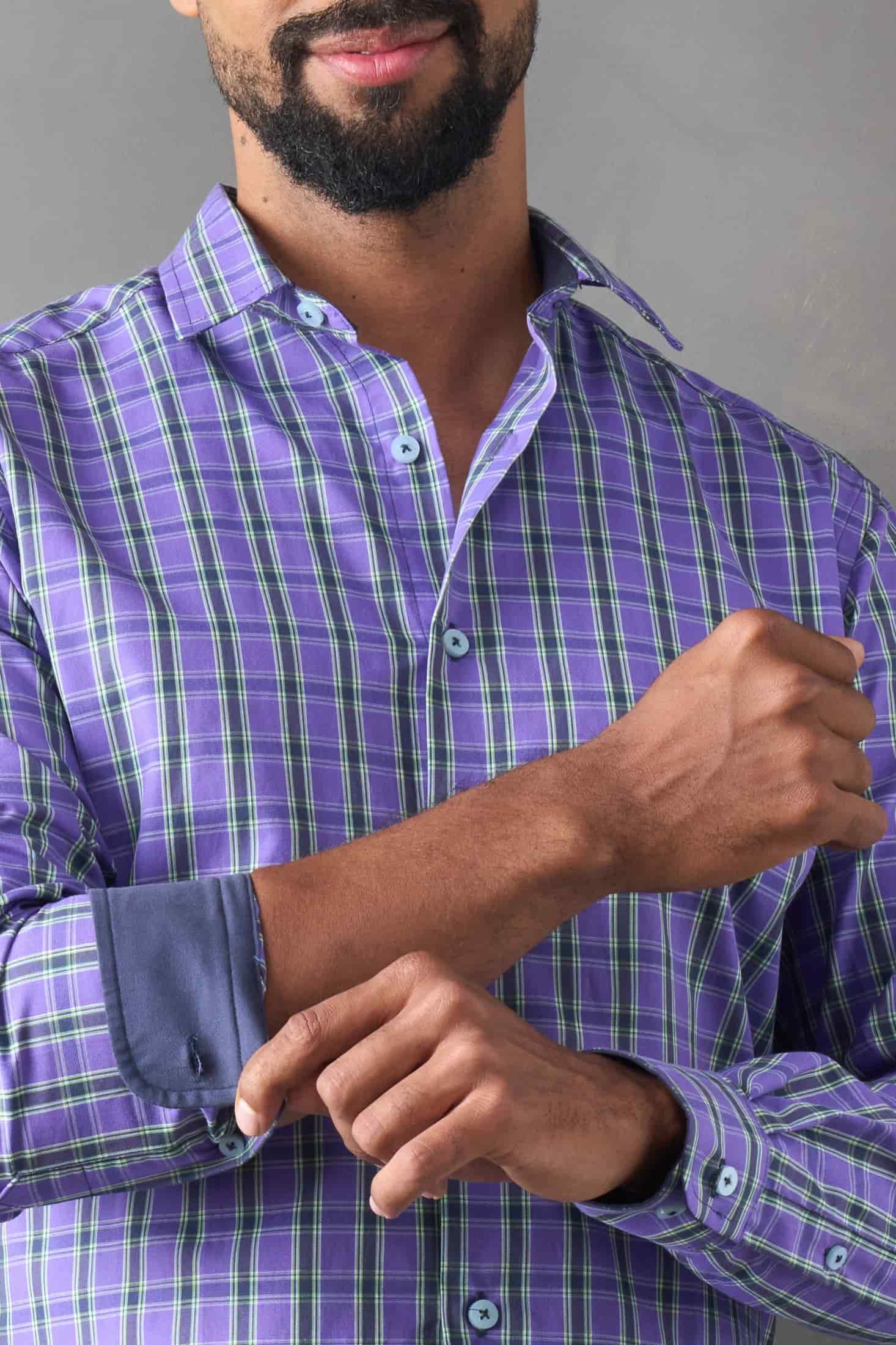 Camisa slim fit azul oscuro a cuadros - miniatura 3