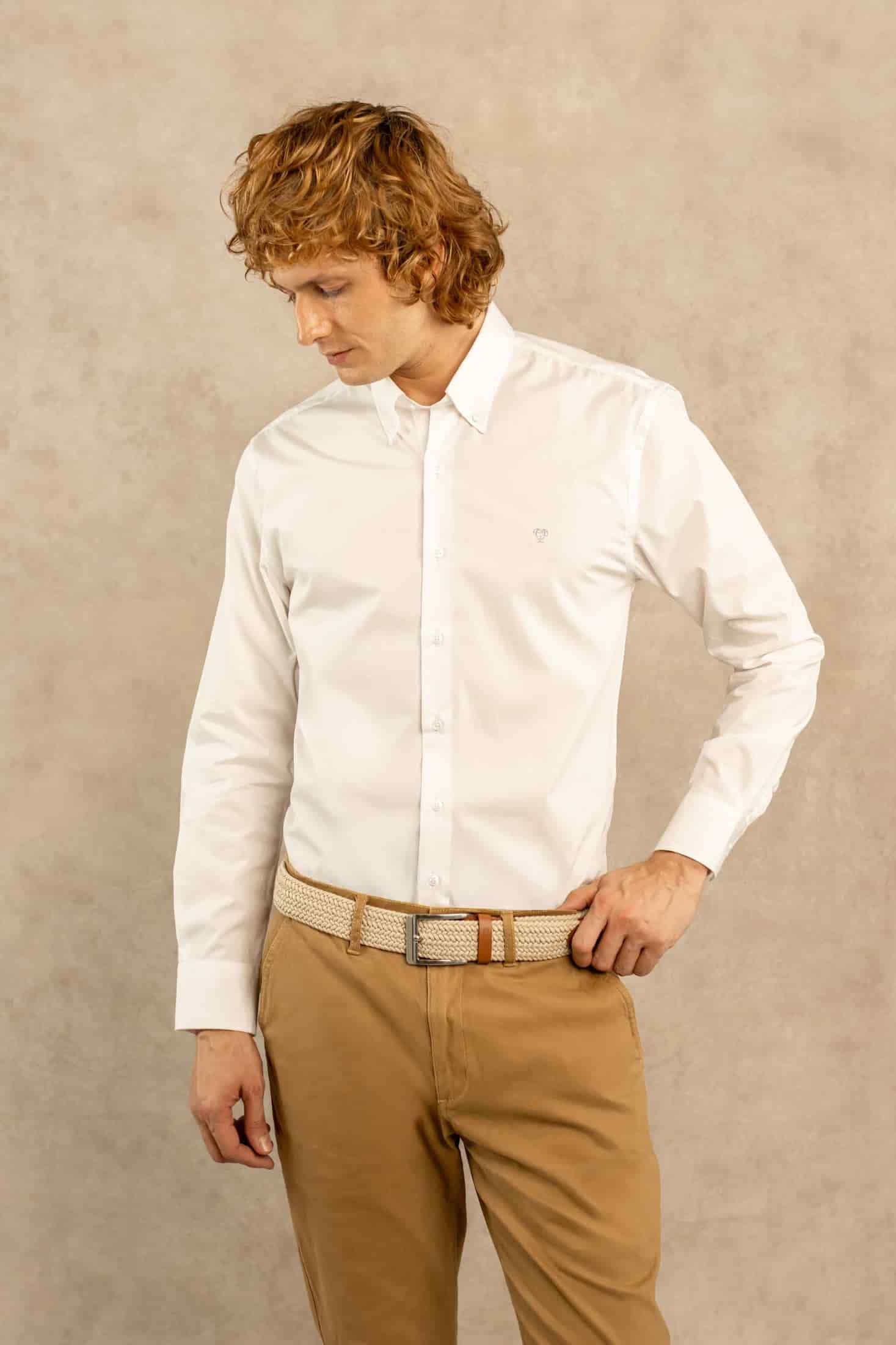 Camisa Antimanchas Popelina Blanca Logo Gris Claro - Talla Regular - miniatura 7