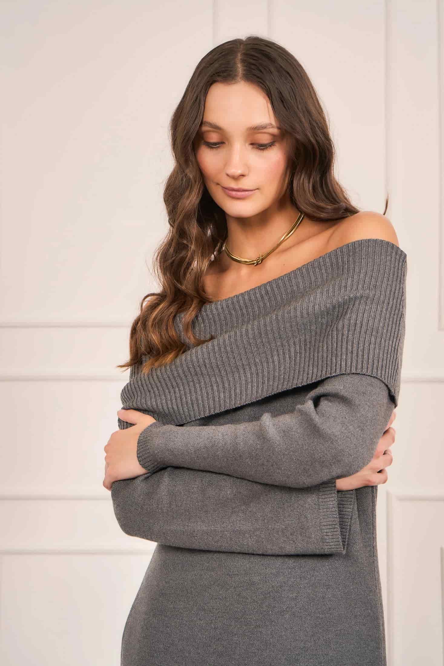 Vestido Off Shoulder Gris Mujer - miniatura 5