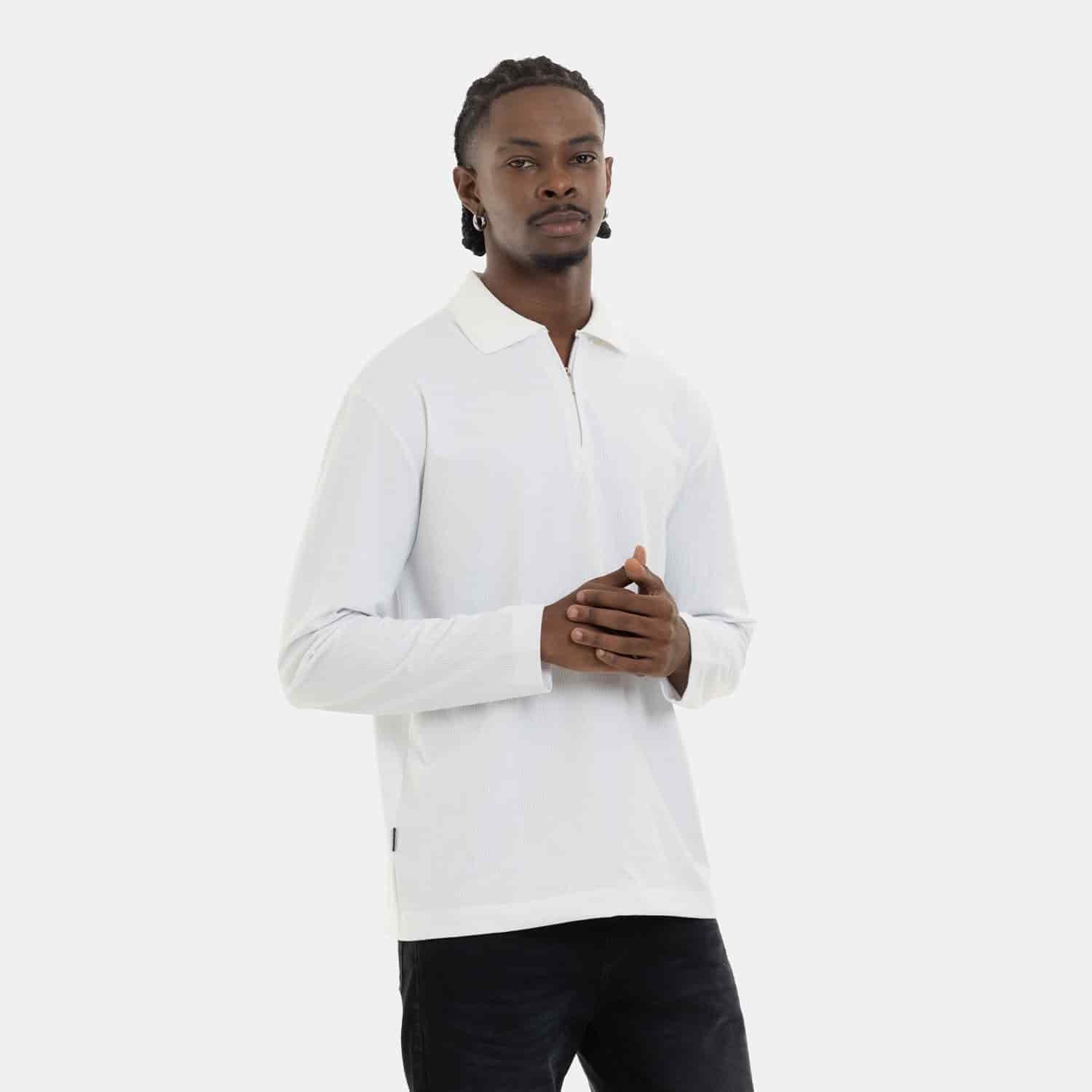 Zip Polo Sweatshirt White - miniatura 5