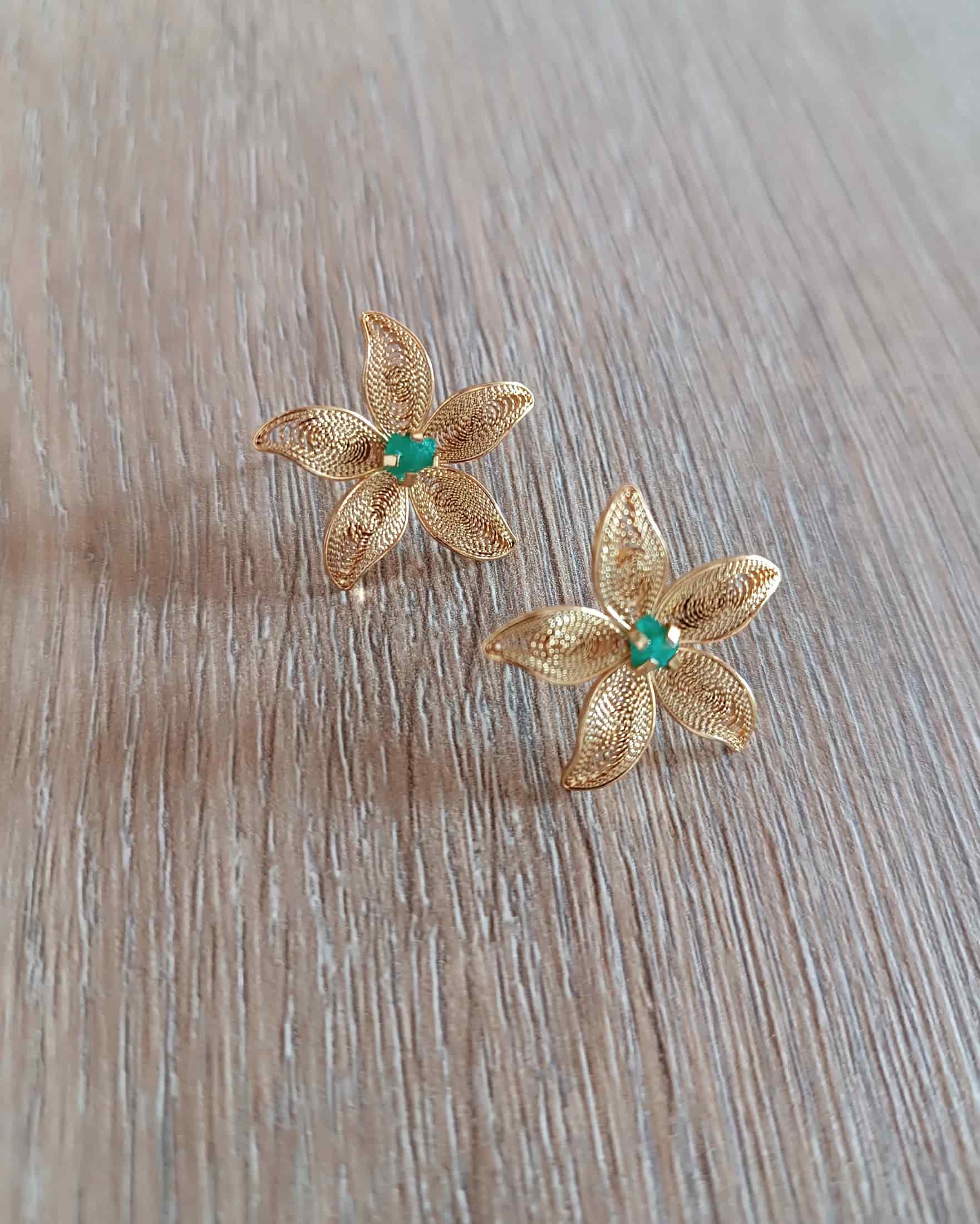 Aretes filigrana y esmeralda, estrella de mar - miniatura 5