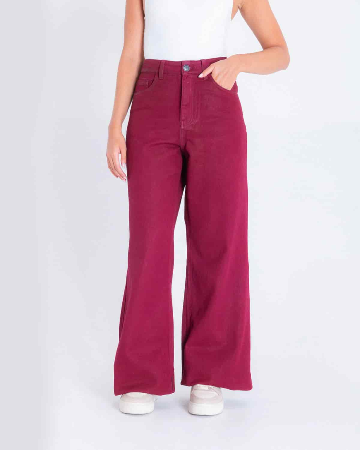Pantalon recto vinotinto para mujer - miniatura 1