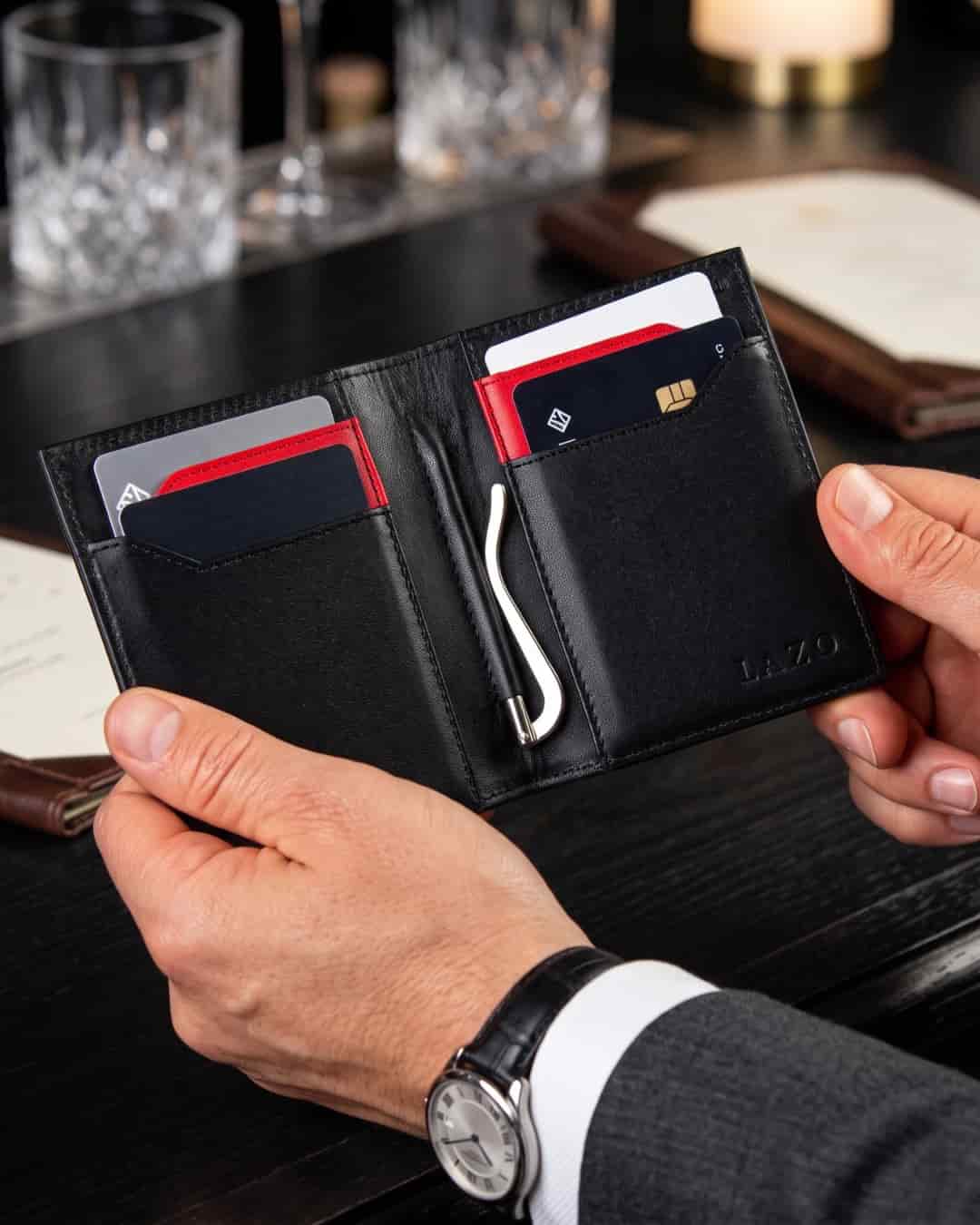 Billetera Compact con Clip (Carbono-Negra-Roja) — Con Grabado de Iniciales - miniatura 1