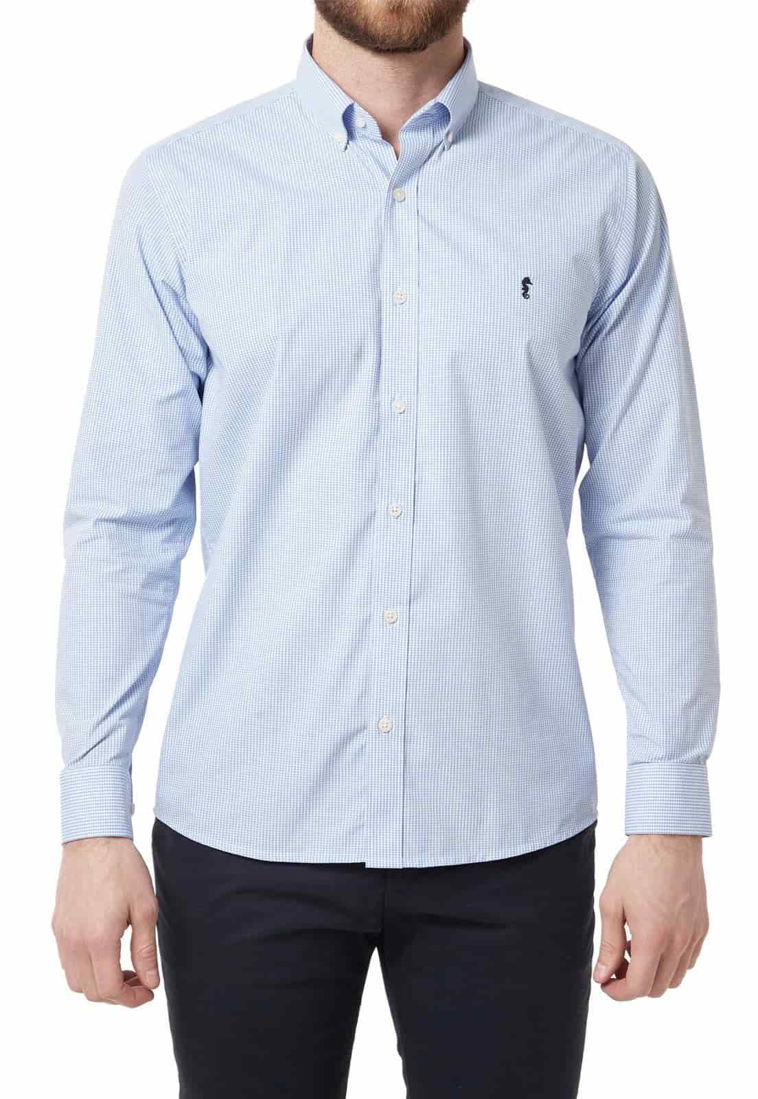Camisa Manga Larga Cuadros Azul Claro - miniatura 8