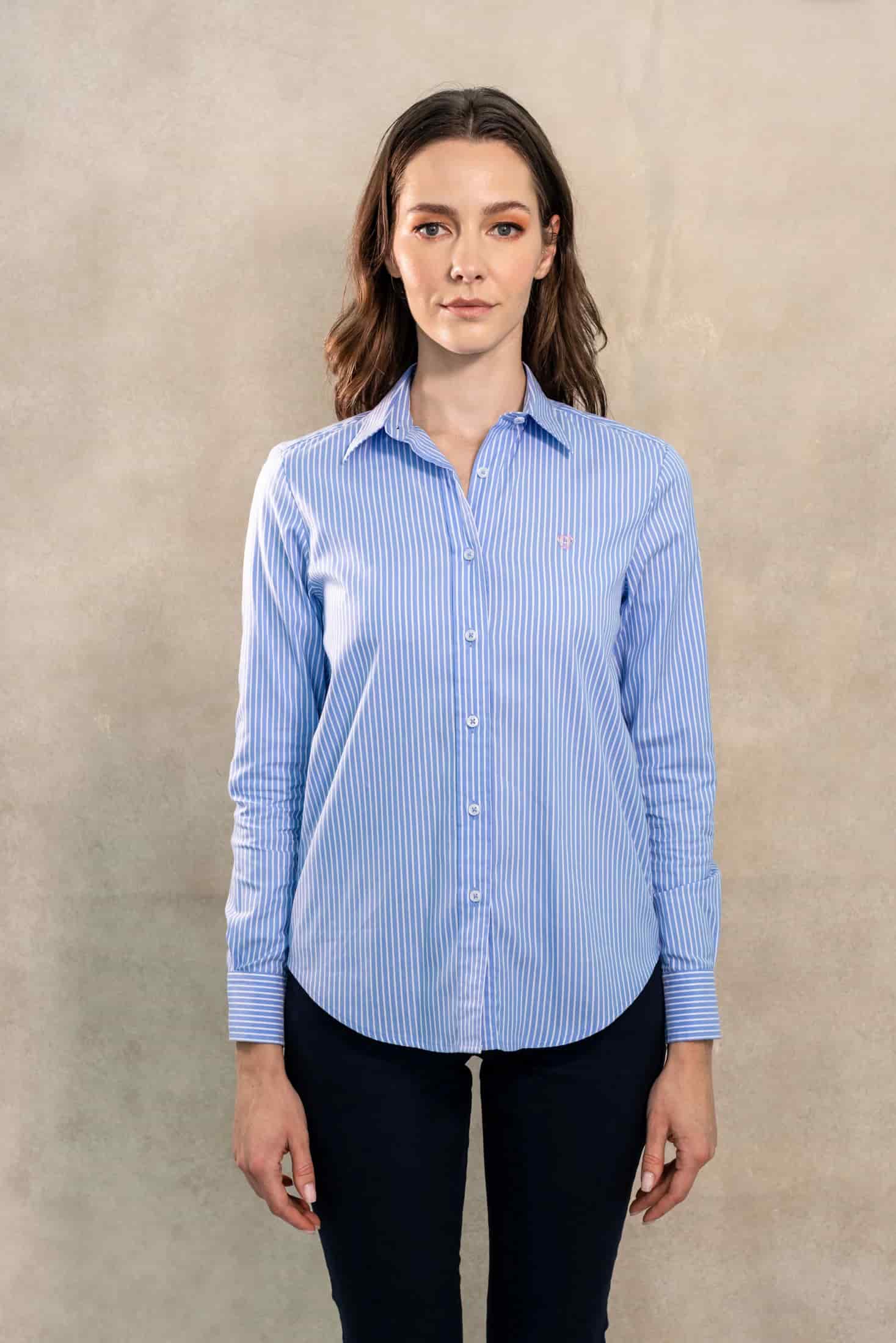 Camisa Antimanchas Oxford de Mujer Rayas Azul Princeton - miniatura 1