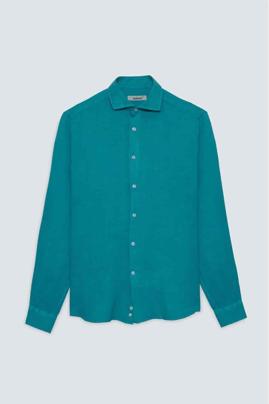 Men's linen shirt dark turquoise - miniatura 1