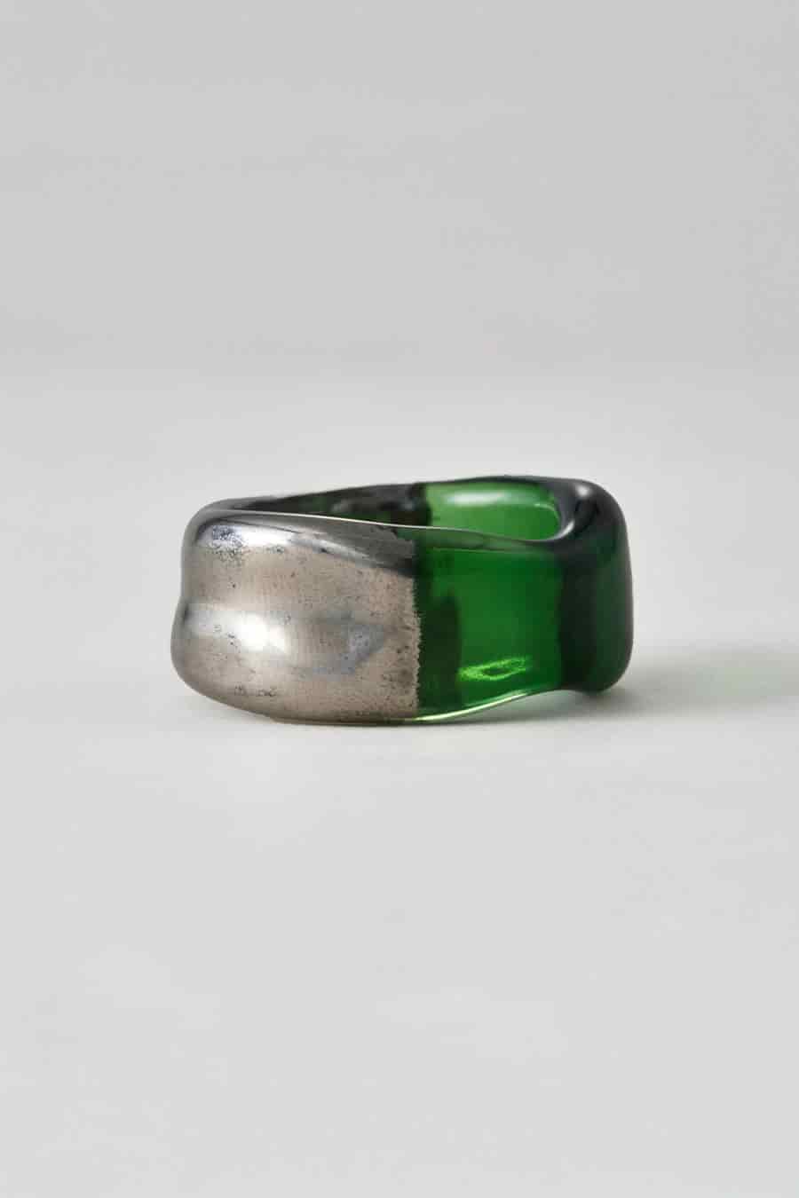 Anillo esmeralda en vidrio y oro blanco - miniatura 1