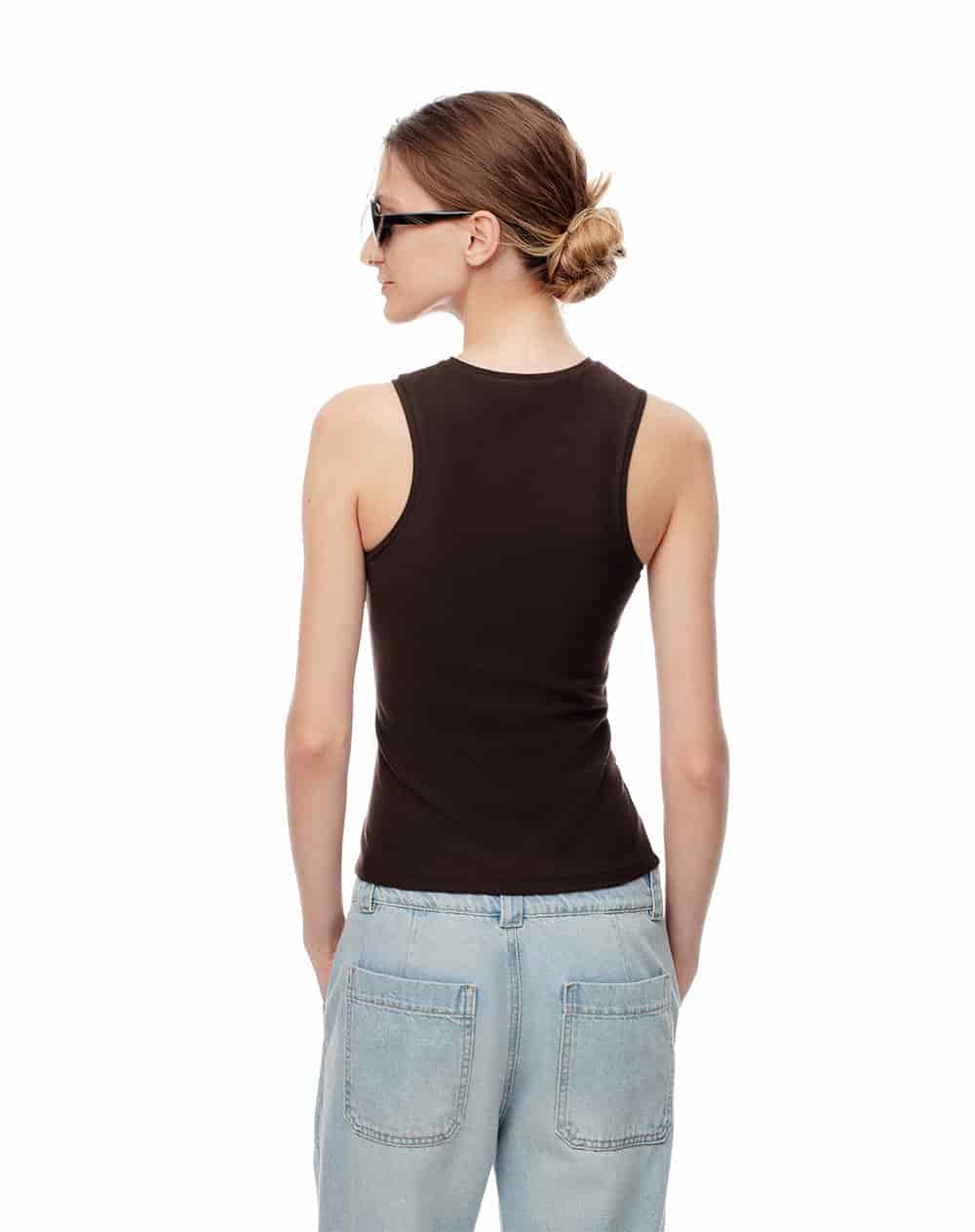 Camiseta esqueleto slim rib algodón chocolate mujer - miniatura 2