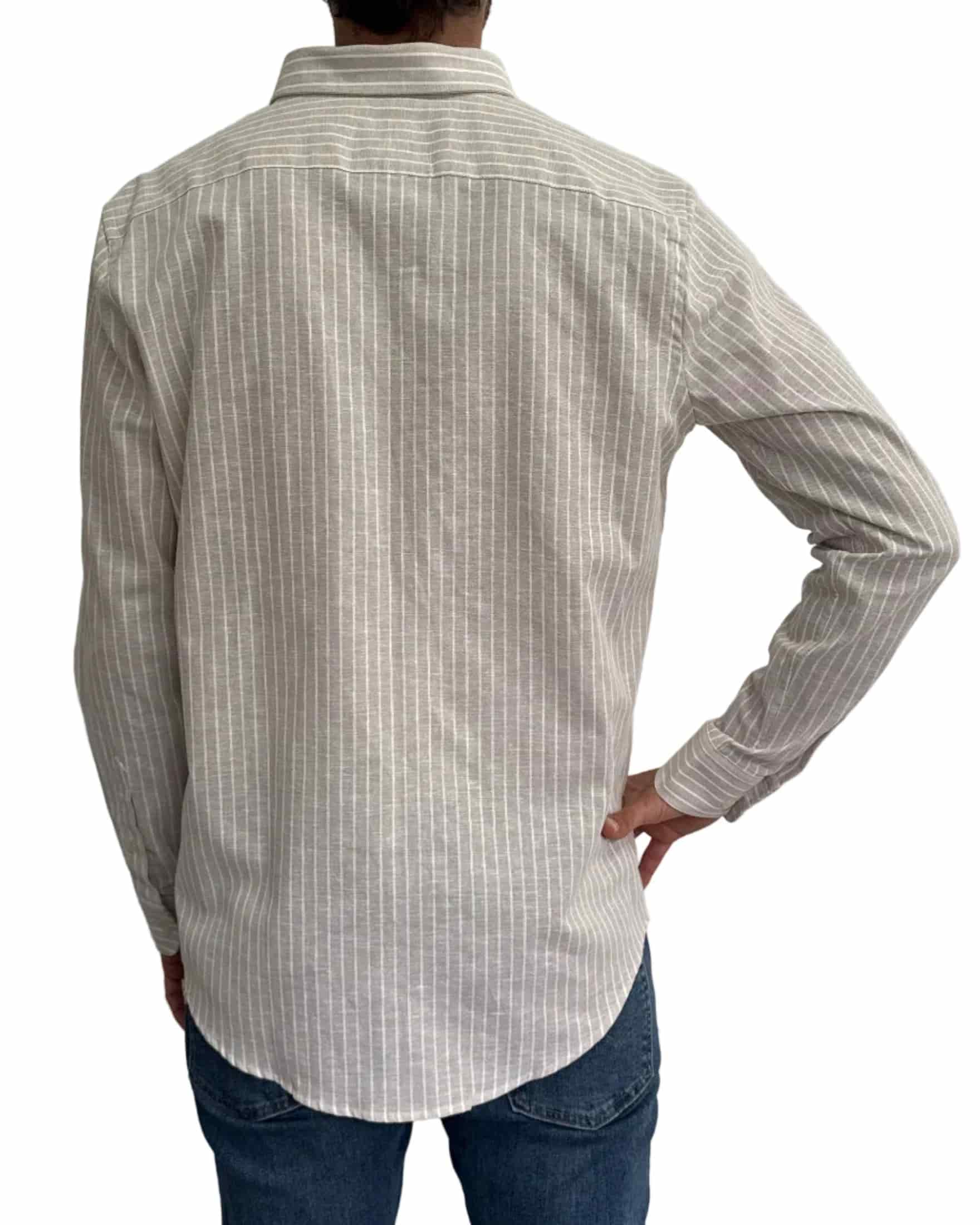 Camisa de Lino Arena y Rayas Blancas - miniatura 9