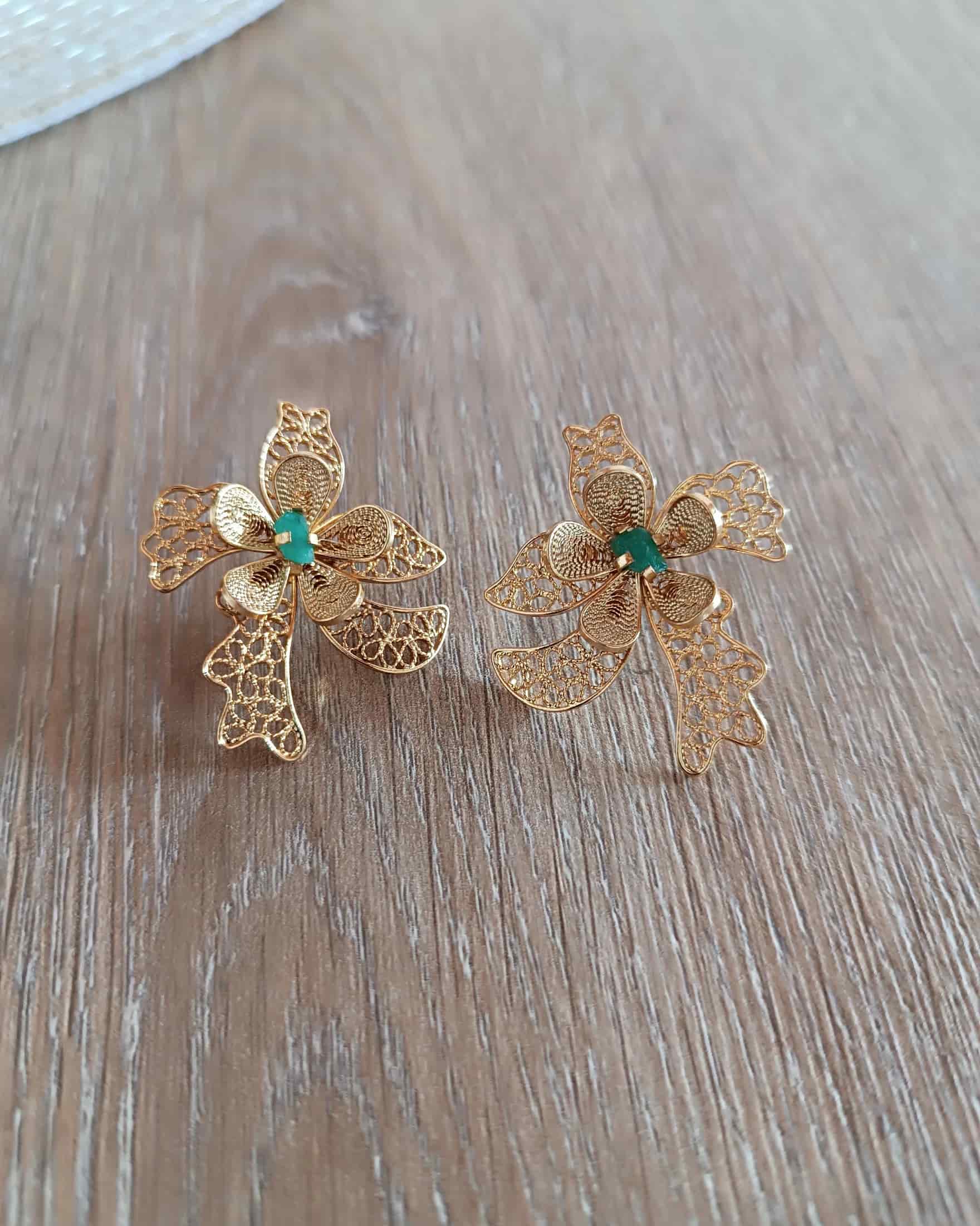 Aretes en filigrana orquídea y esmeralda - miniatura 5