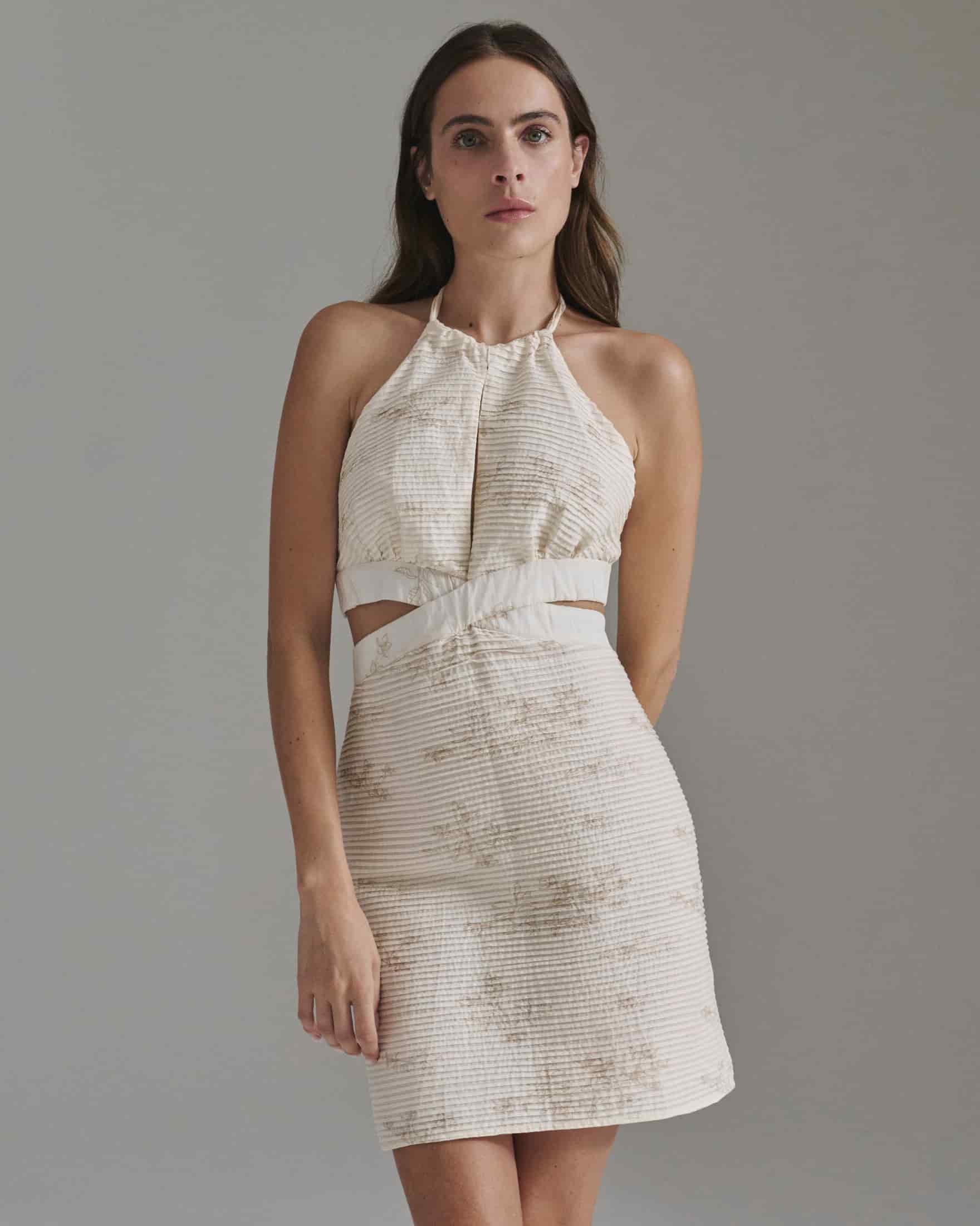 San Agustin Pleated Cotton Mini Dress / Ivory Guayacan - miniatura 2