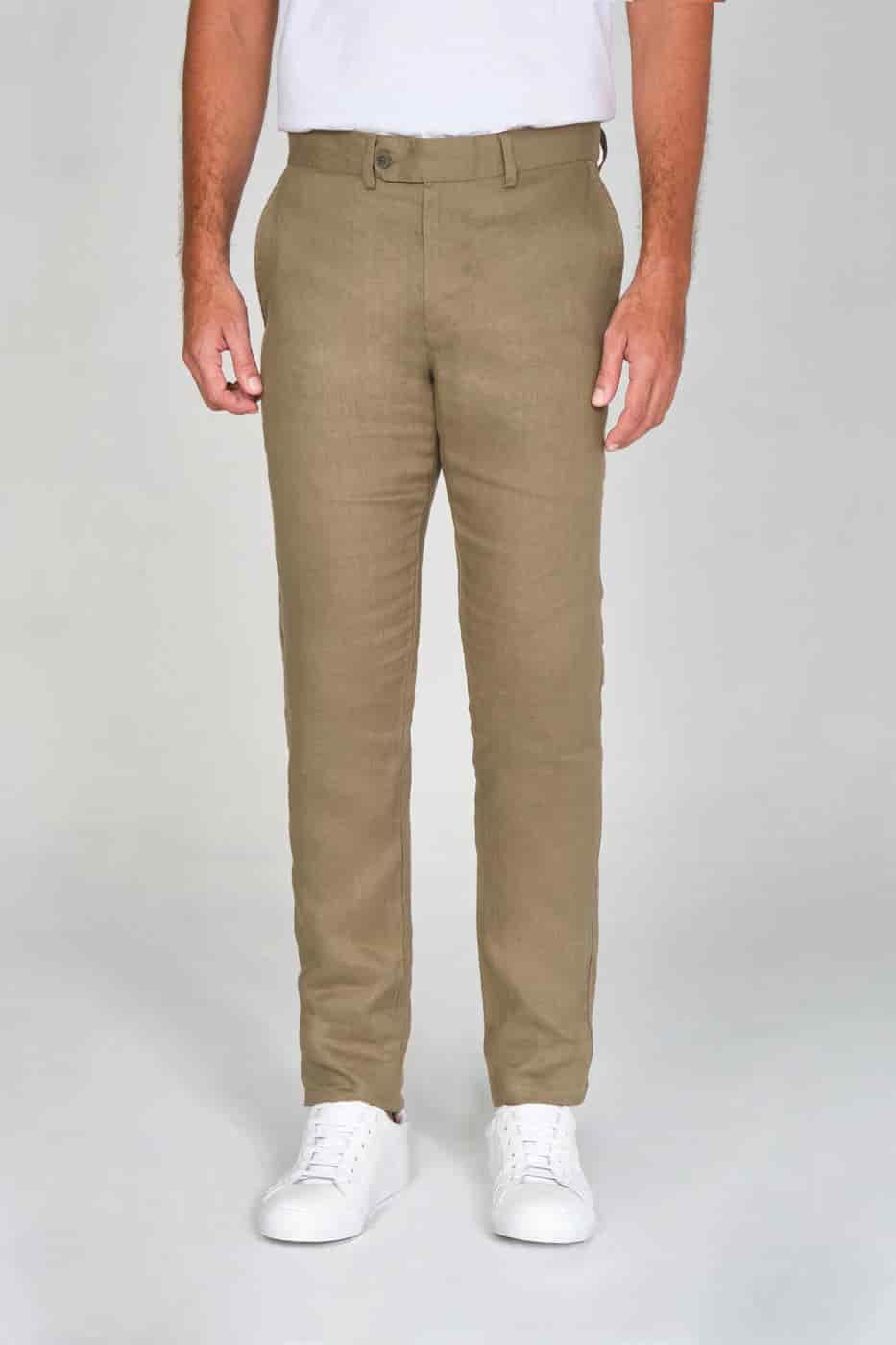 Pantalón Formal Slim Fit 100% Lino Verde Olive - miniatura 1