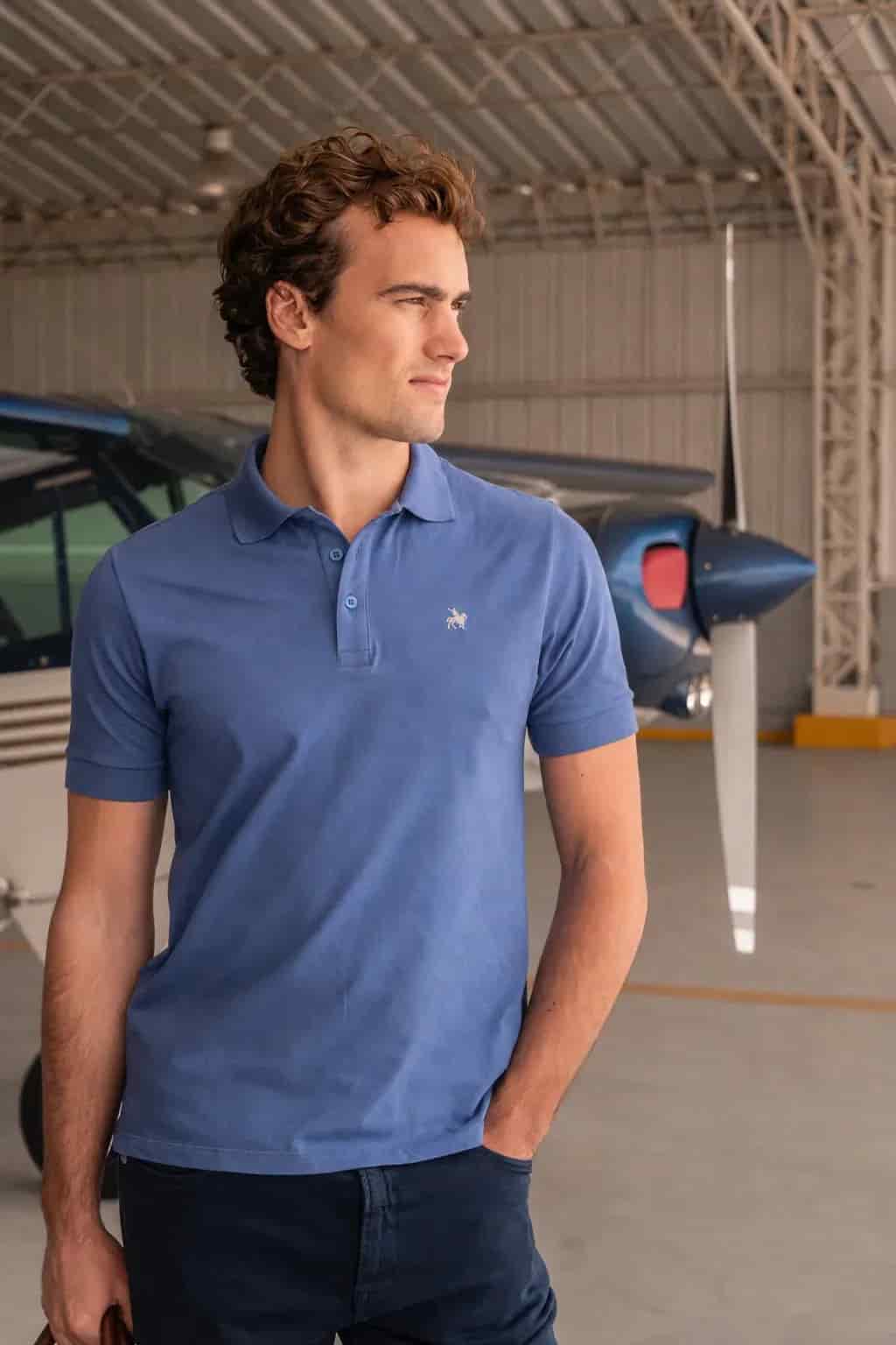 Camiseta Polo Basic Hombre Azul Petroleo - miniatura 1