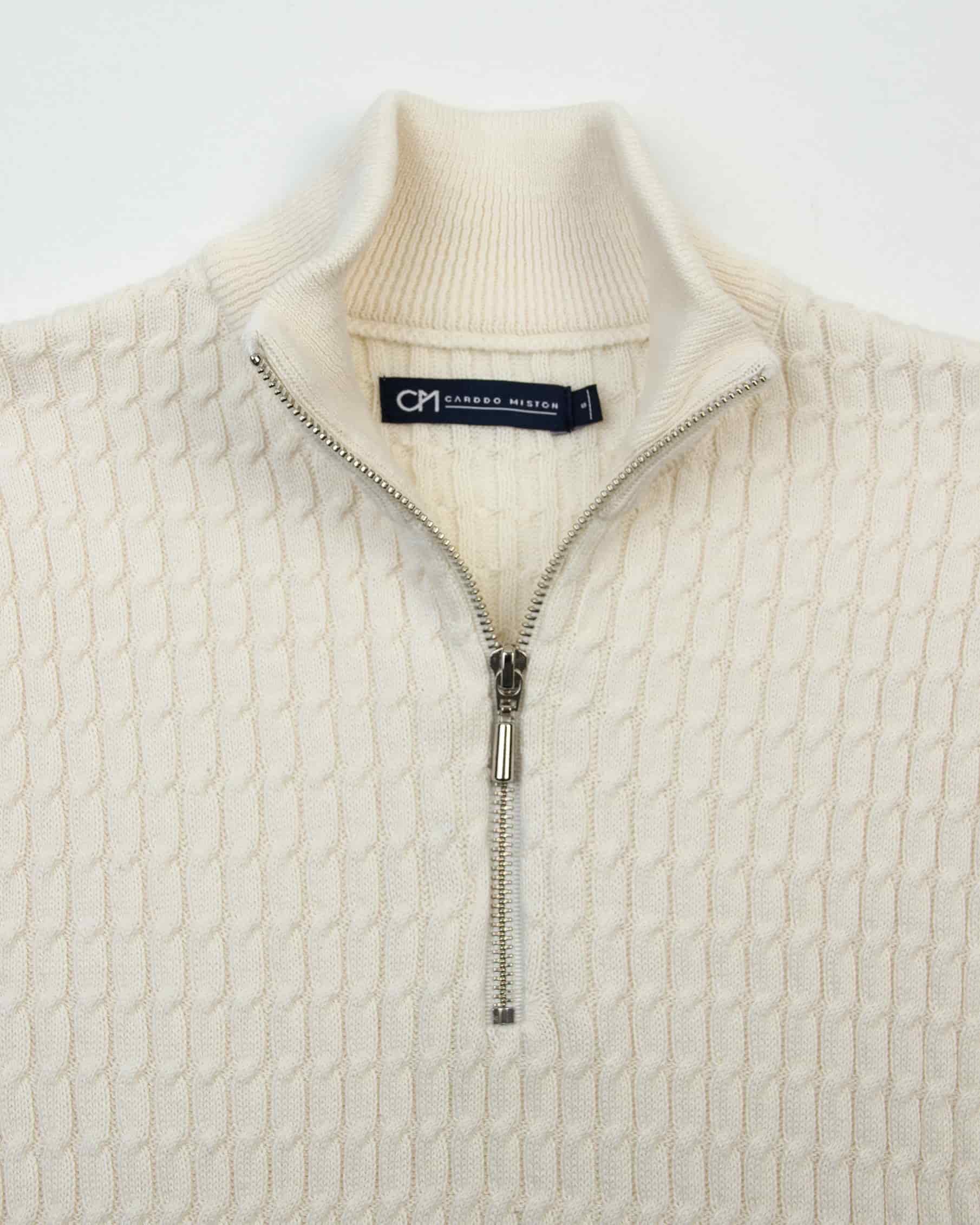Saco Trenzado Half Zip Algodón Crema - miniatura 2