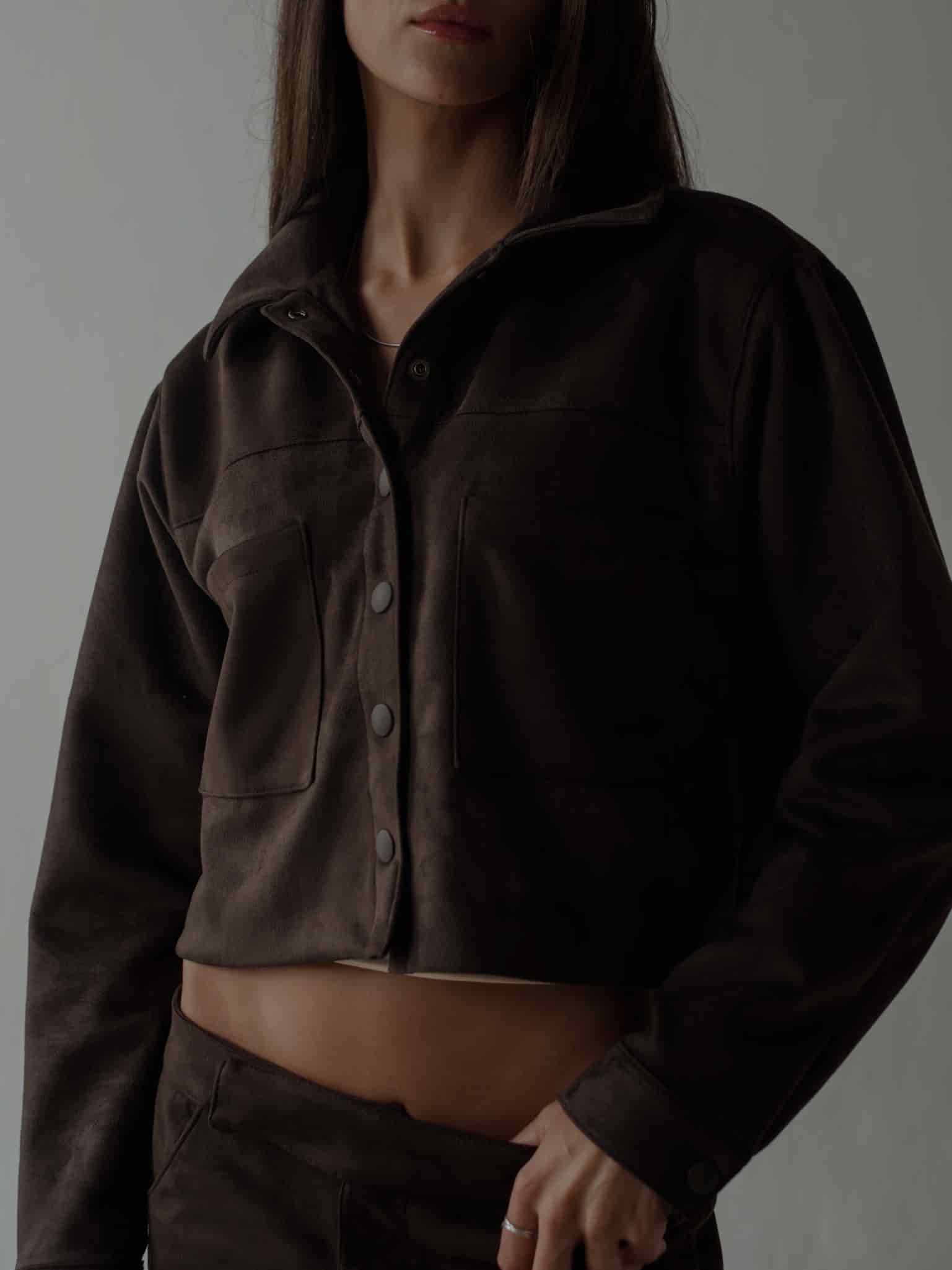 SUEDE BOXY JACKET - ESPRESSO - miniatura 12