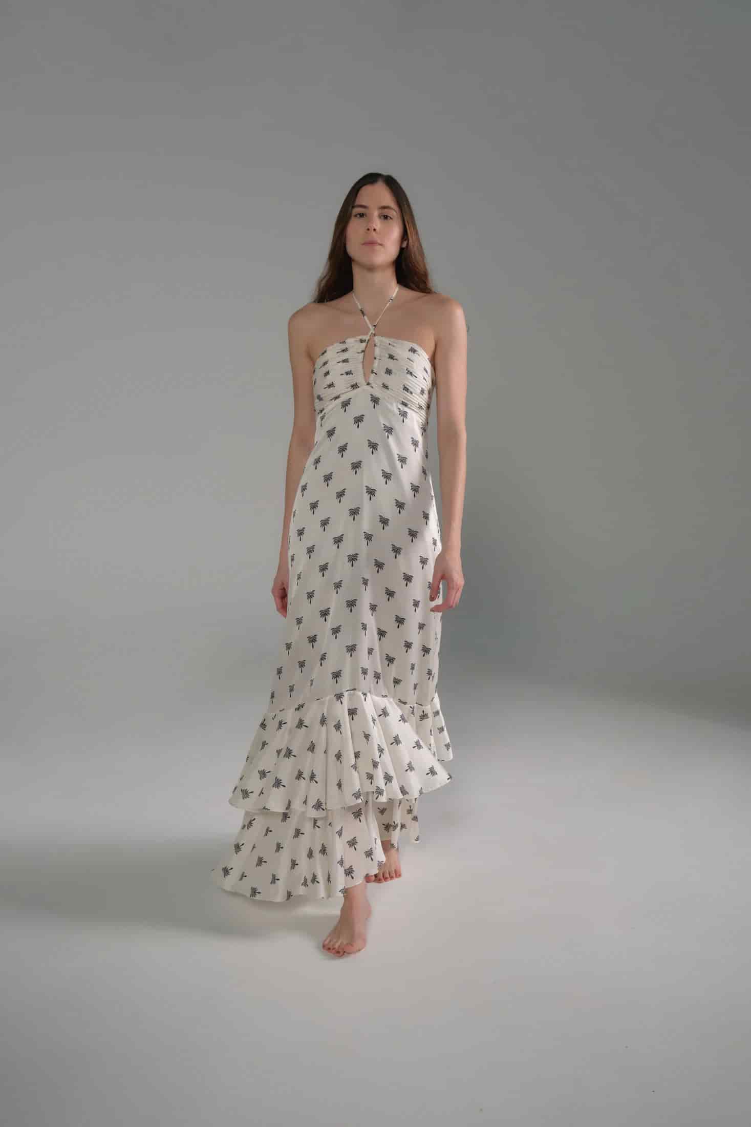 Sevillana Martellato Silk Maxi Dress / Ivory - Black Polka Palms - miniatura 2