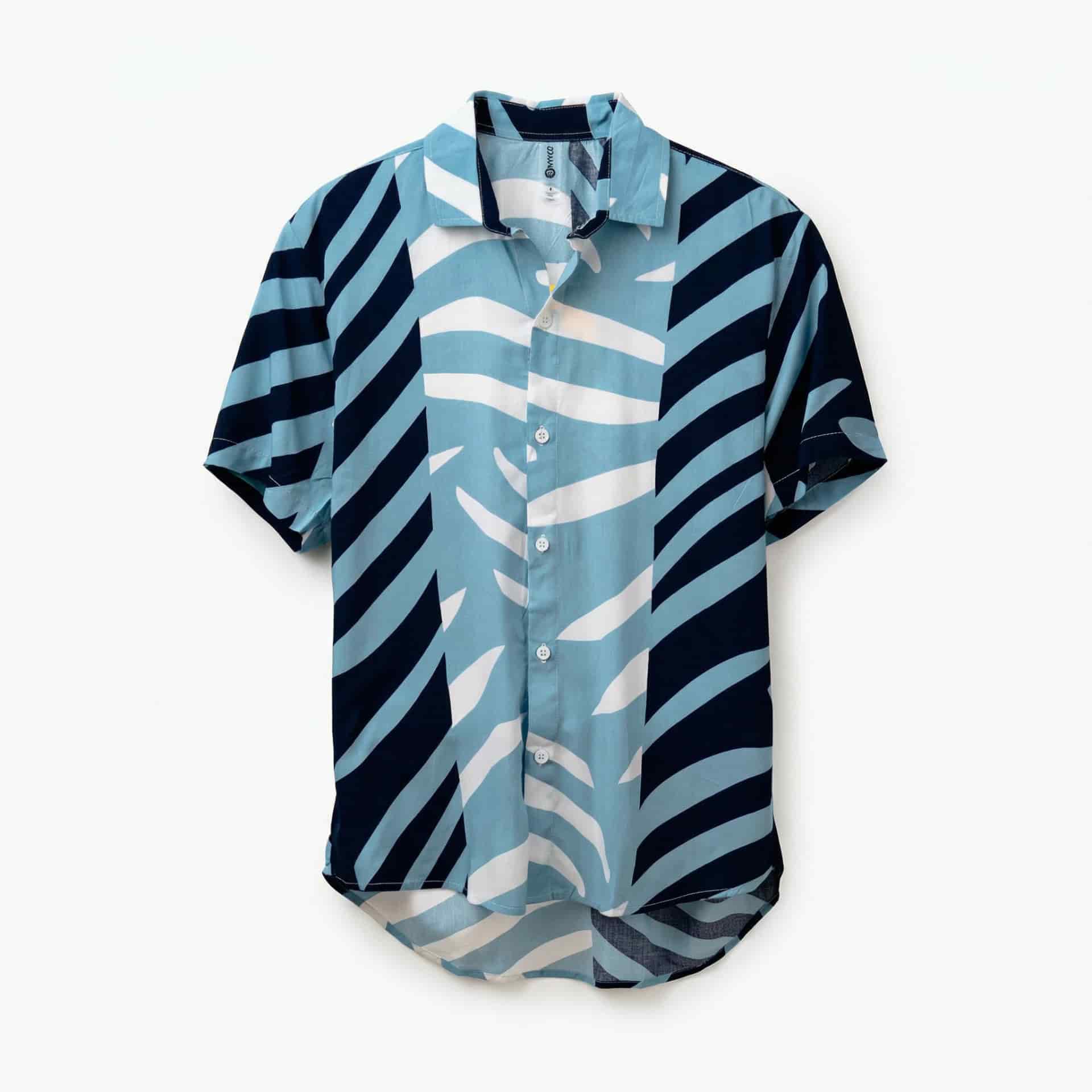 Camisa Cuello Clasico Estampada Azul JO022 - miniatura 4