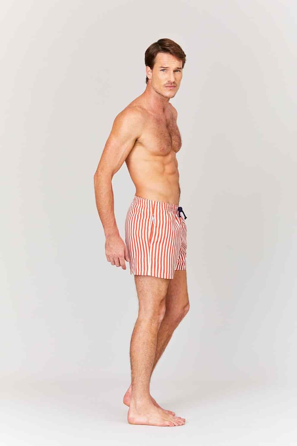 Men's red striped swim trunk - miniatura 3