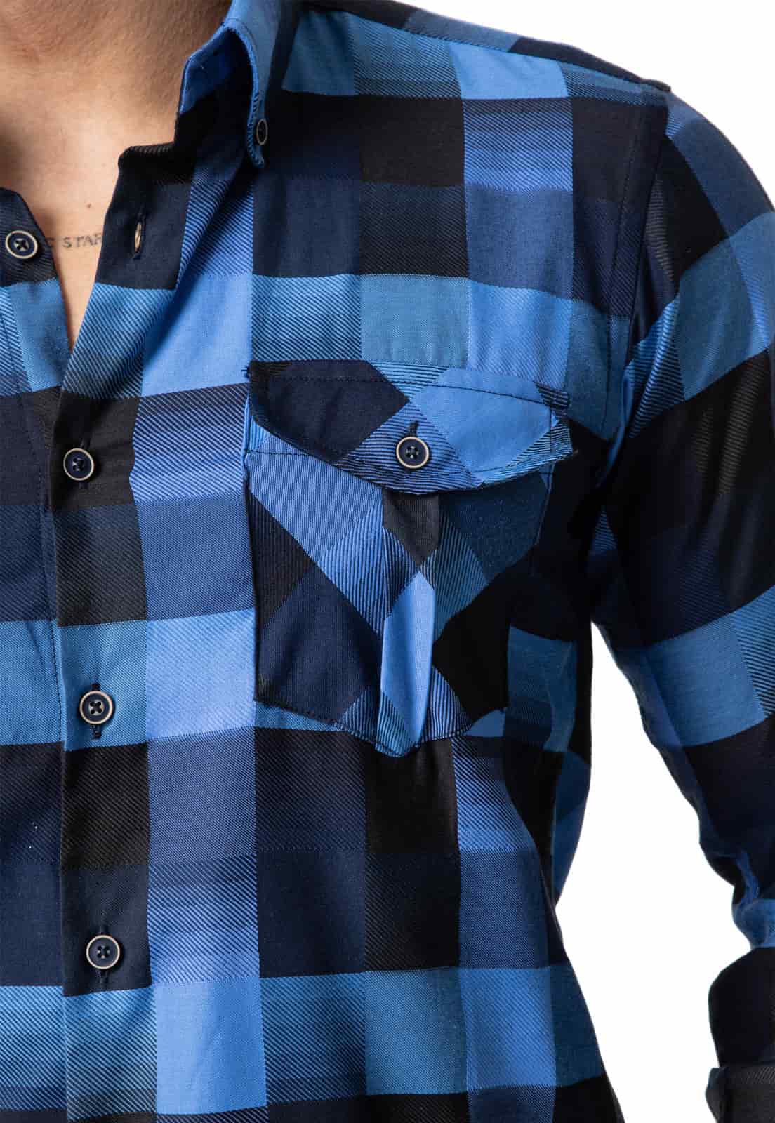 Camisa leñadora doble bolsillo azul a cuadros - miniatura 11