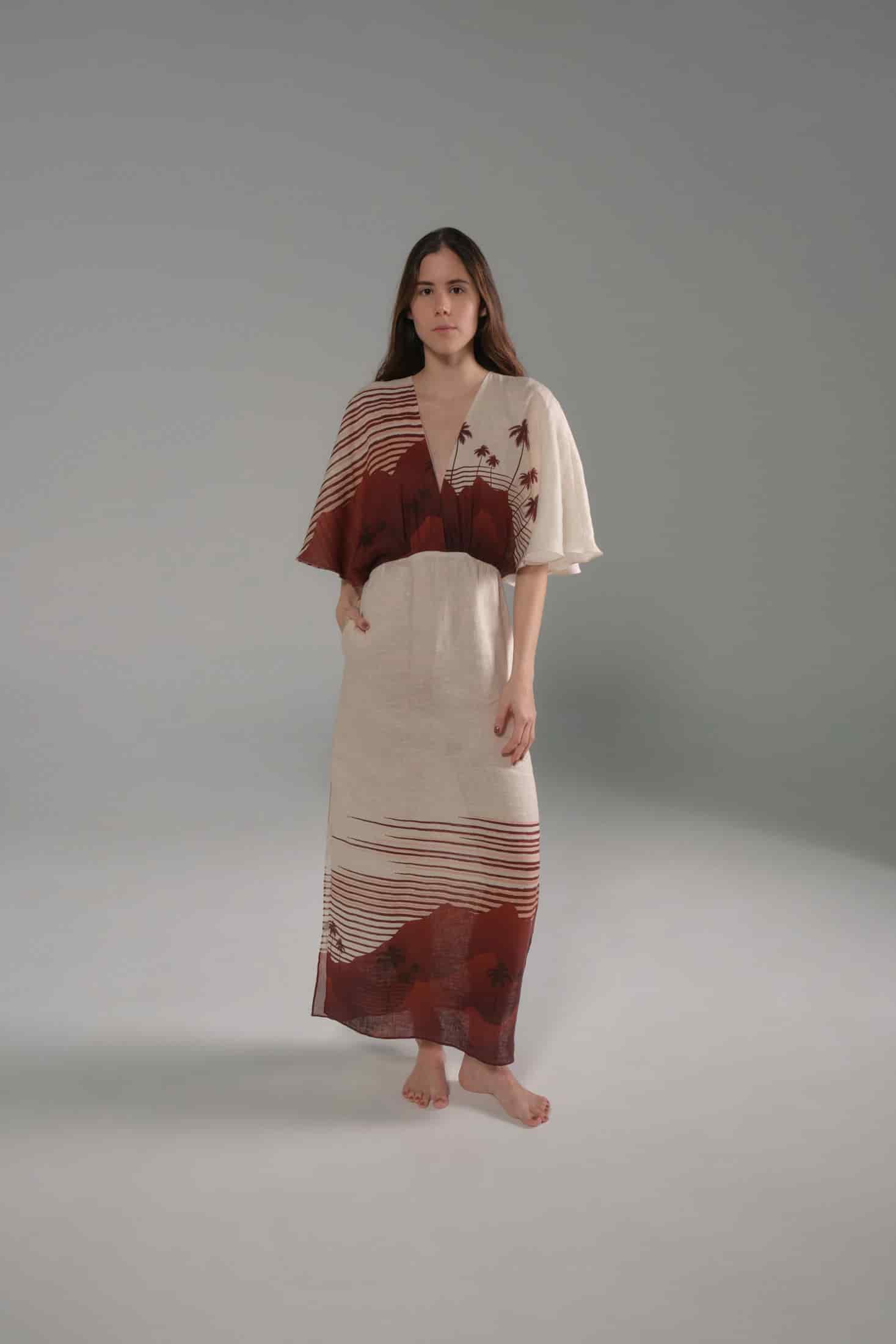 Topacio Linen Tunic / Red Tropical Landscape - miniatura 2