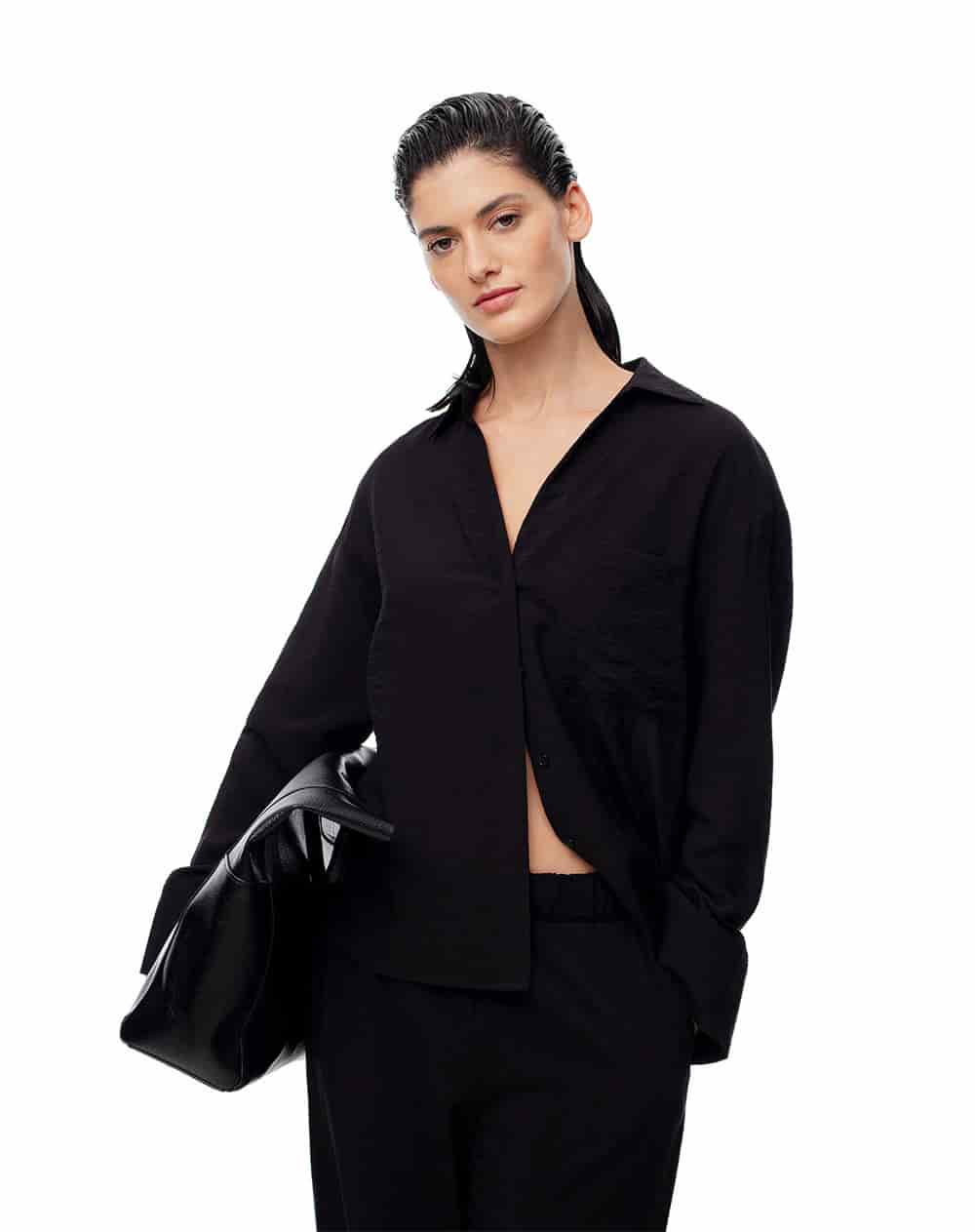 Camisa manga larga regular negra mujer - miniatura 1