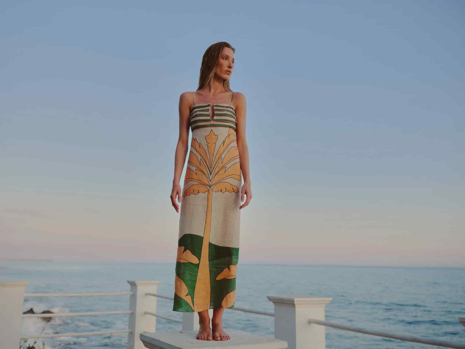 Antigua Linen Midi Dress / Peach Palms - miniatura 4