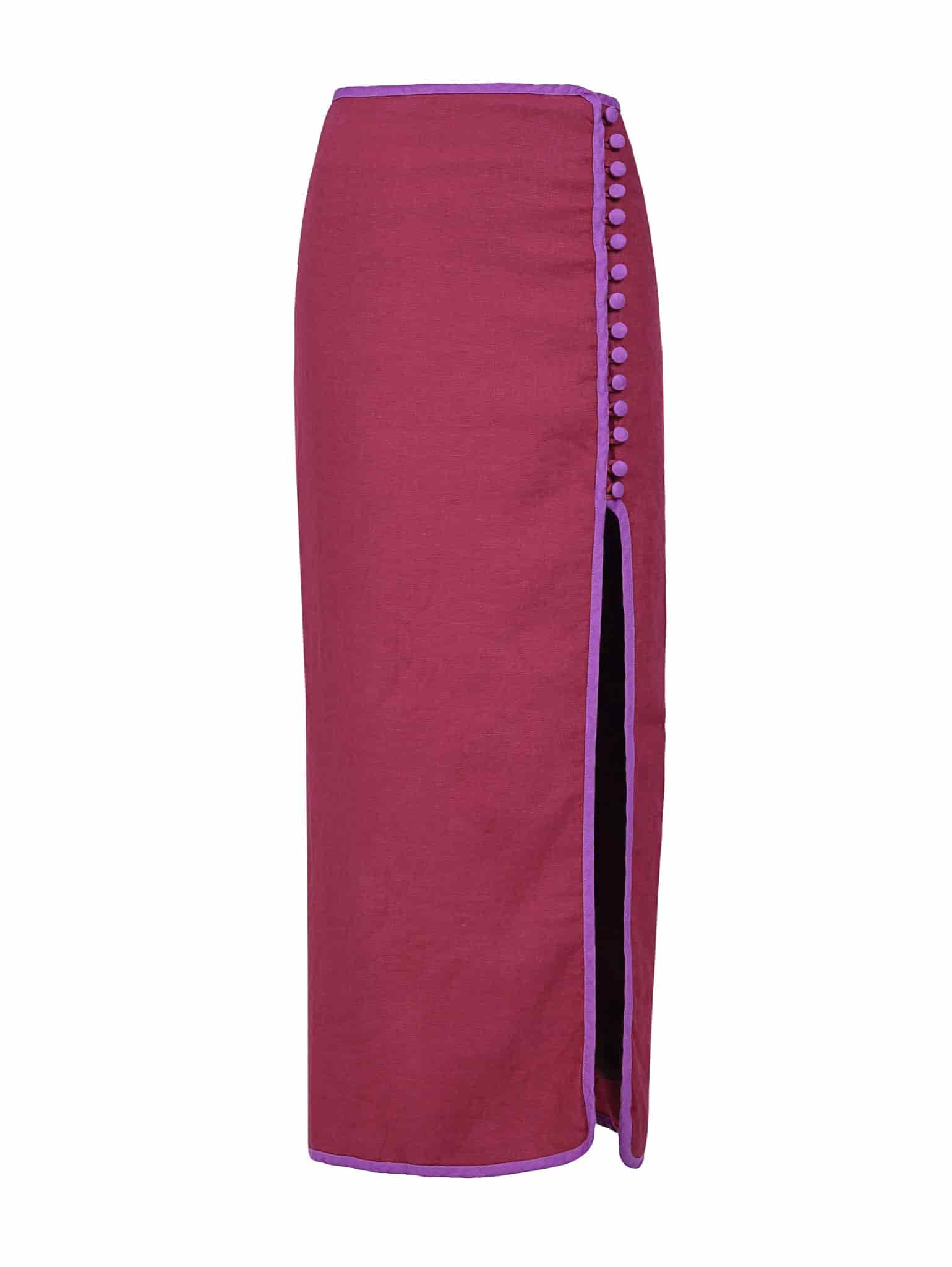 Falda Qipao de lino | Vino / Morado - miniatura 1