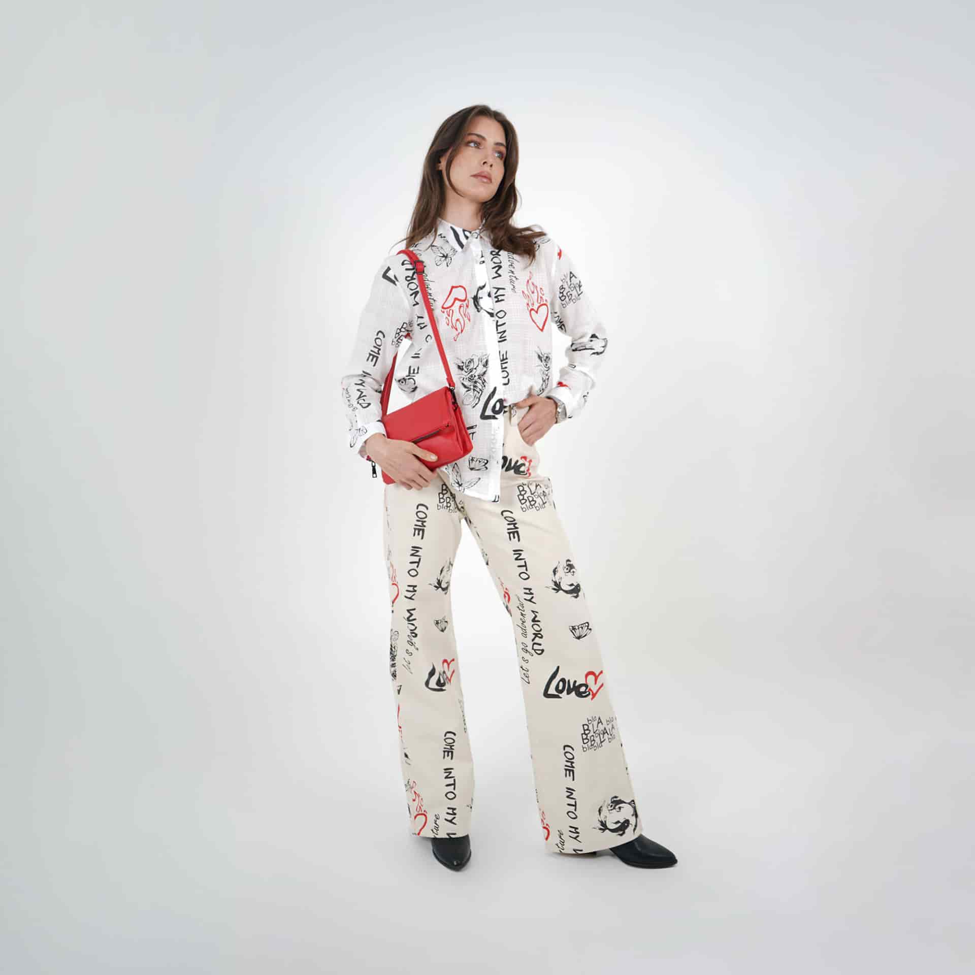 Pantalón estampado textos bota recta - miniatura 1